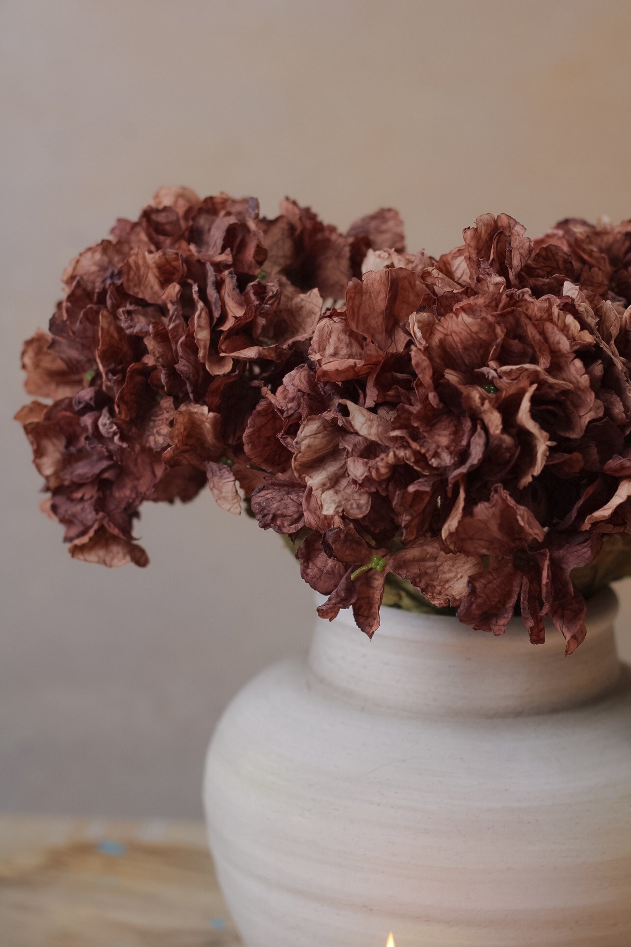 Faux Mocha Dried Touch Ruffle Hydrangea