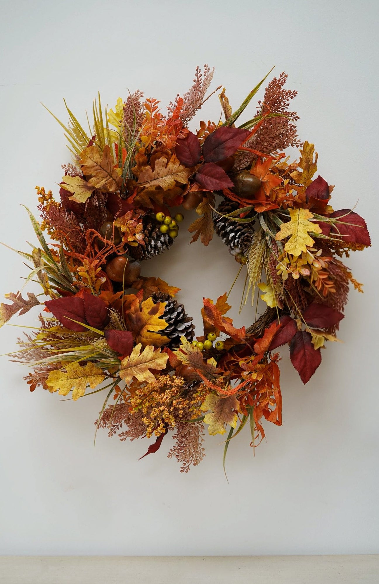 Faux Autumn Pine Cones, Acorns and Leaves Wreath