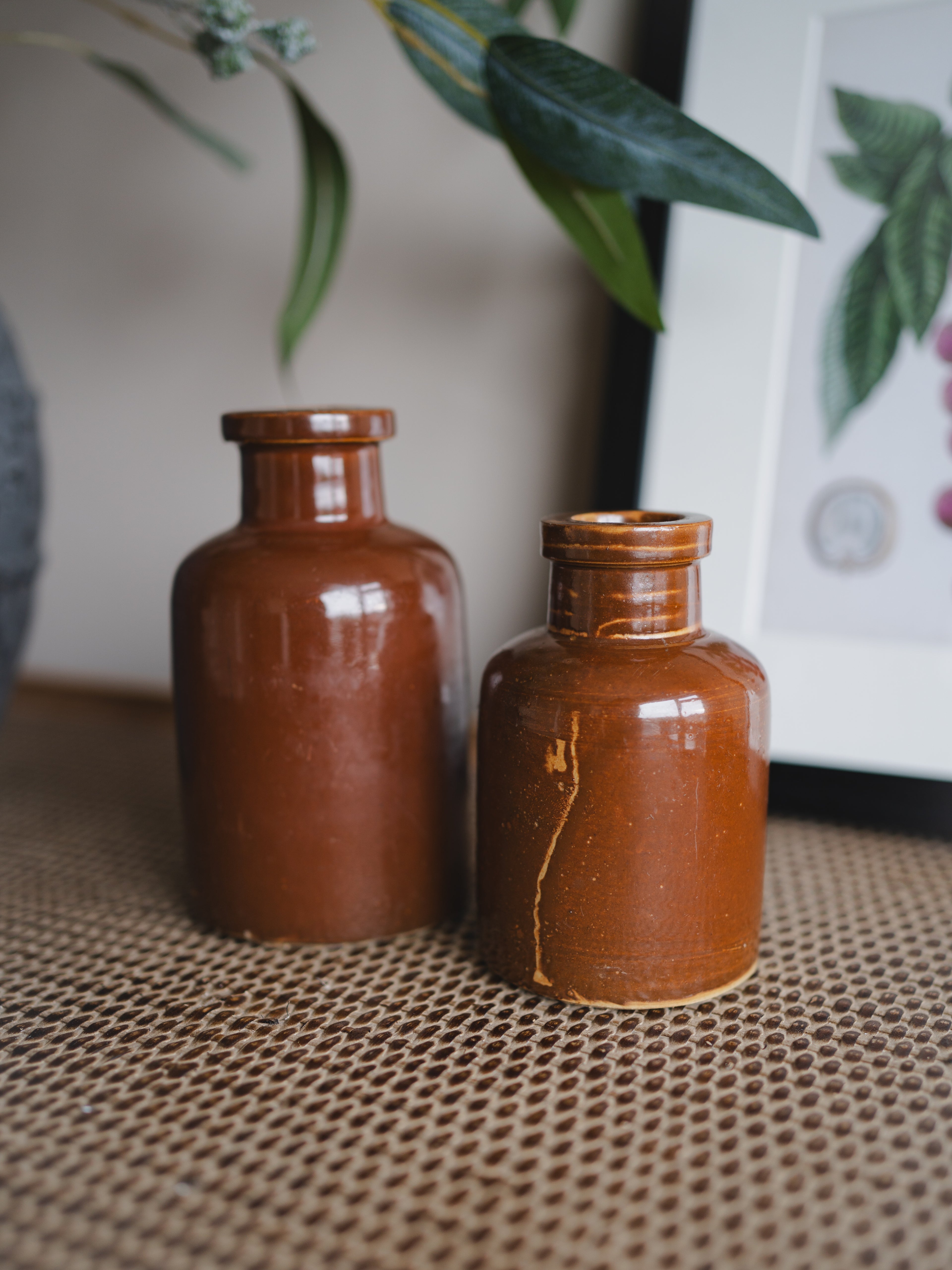 Vintage Brown Ink Bottles - Set of 2