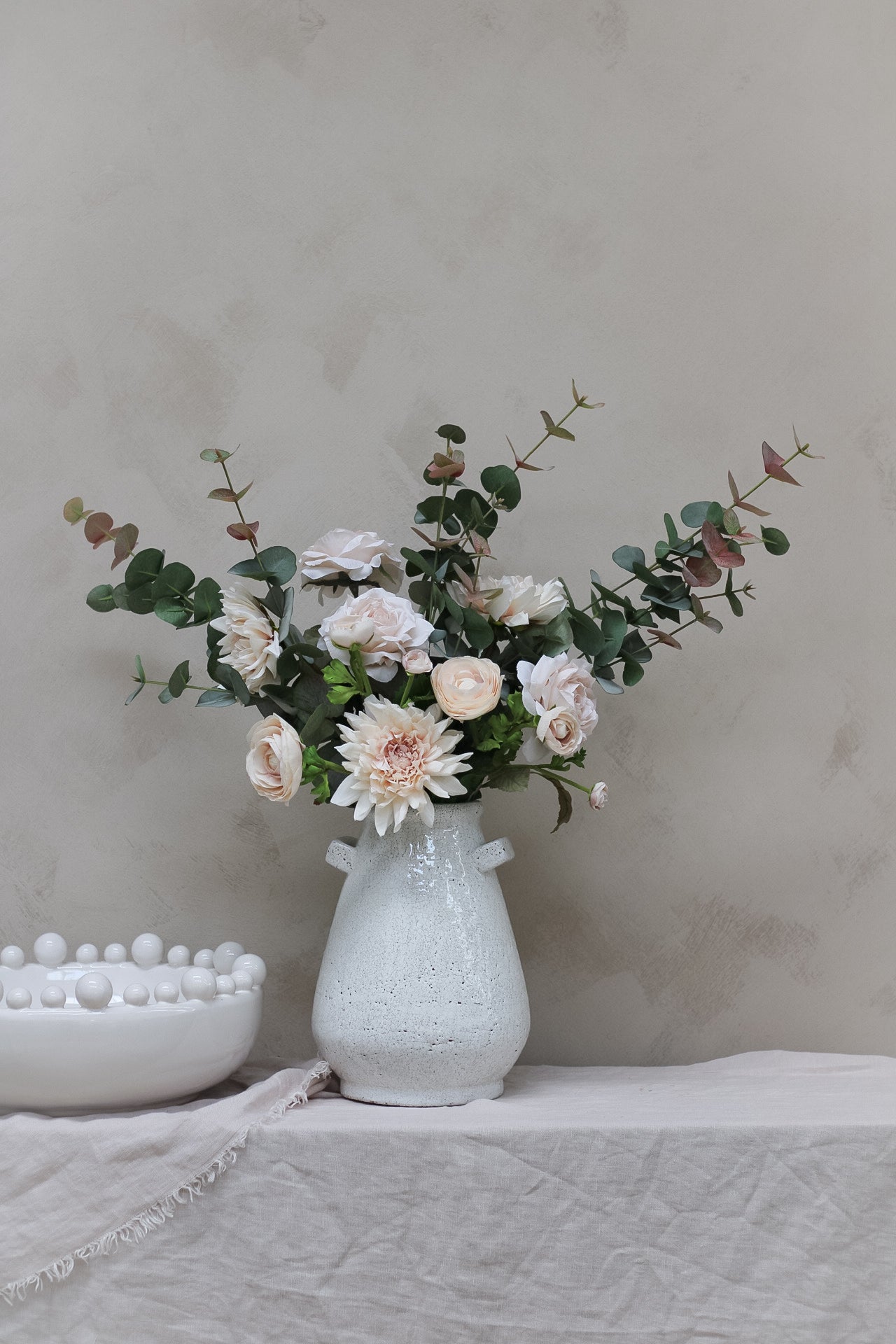 Luxury Real Touch Faux Blush Dahlia & Eucalyptus Arrangement