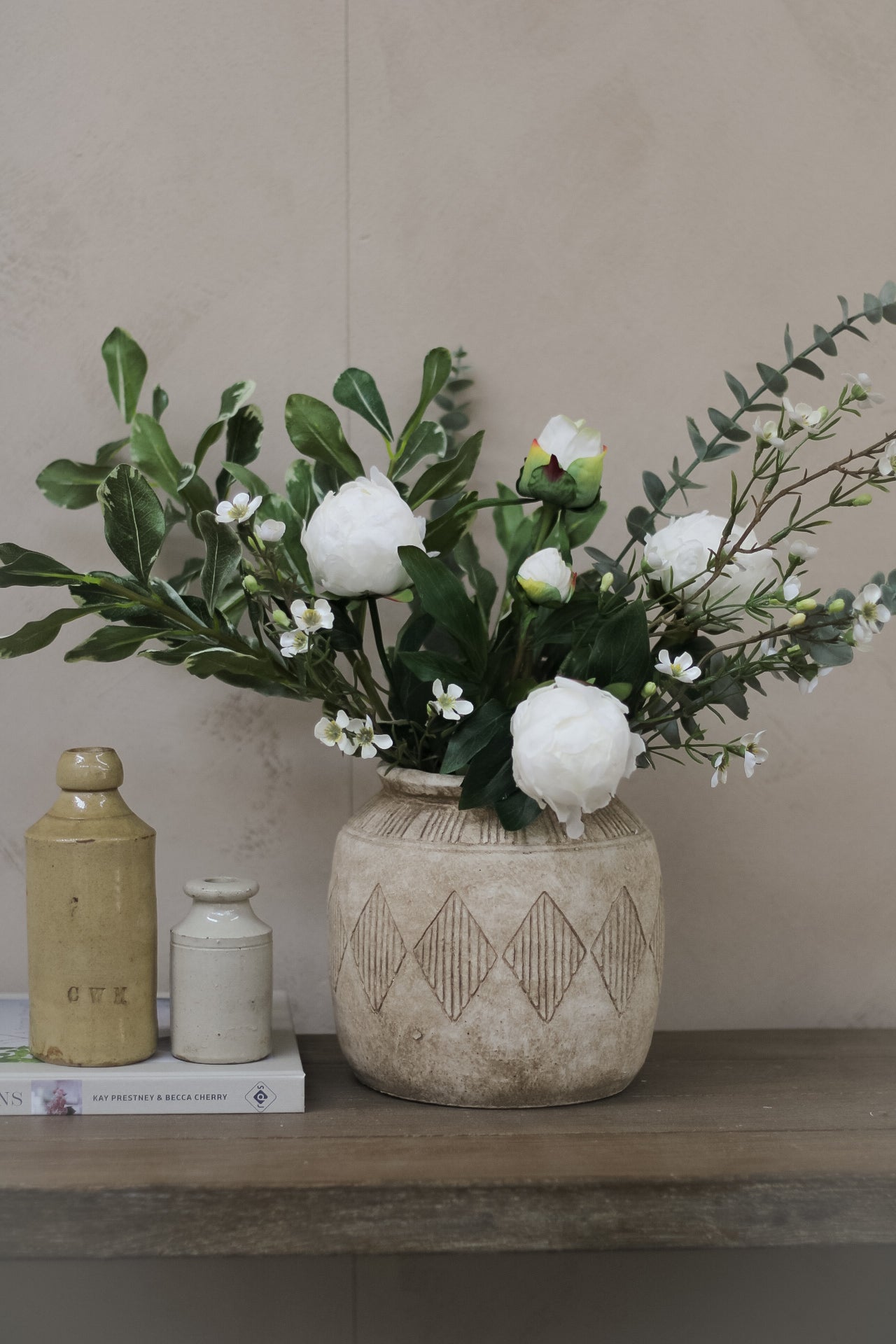 Faux White Peony Floral Arrangement