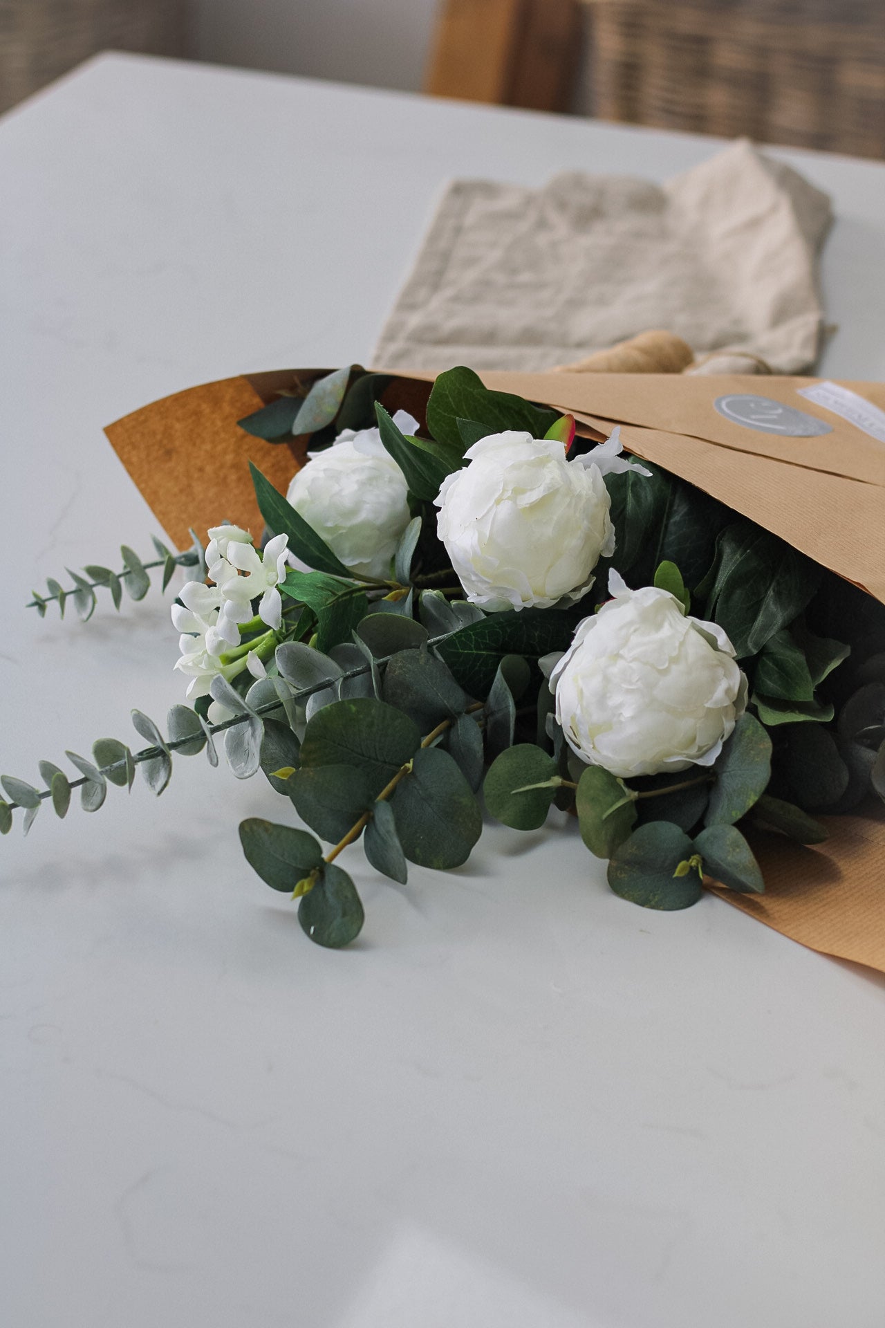 The Faux Eucalyptus and White Peony Arrangement