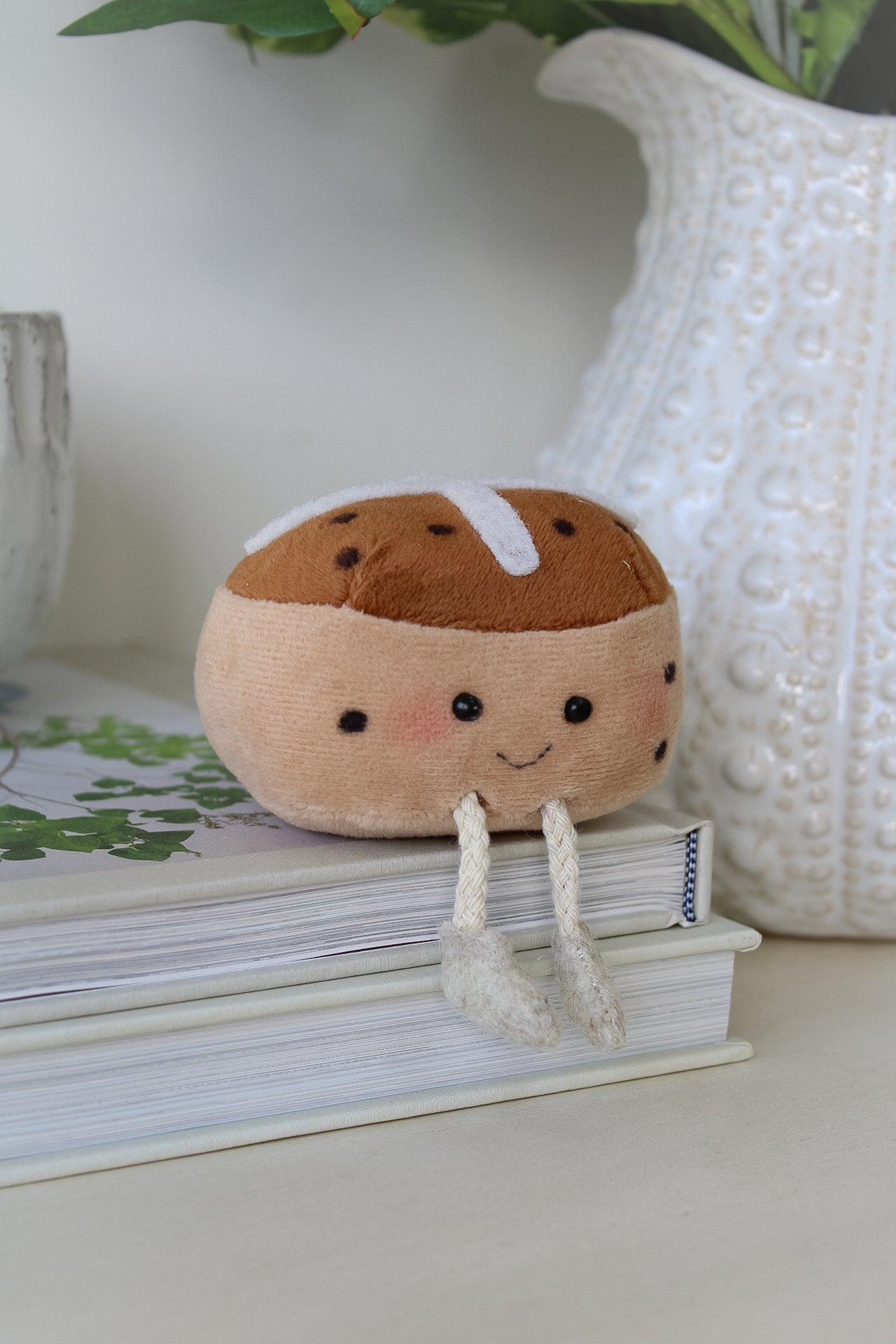 Fabric Hot Cross Bun Dangly Shelf Sitter