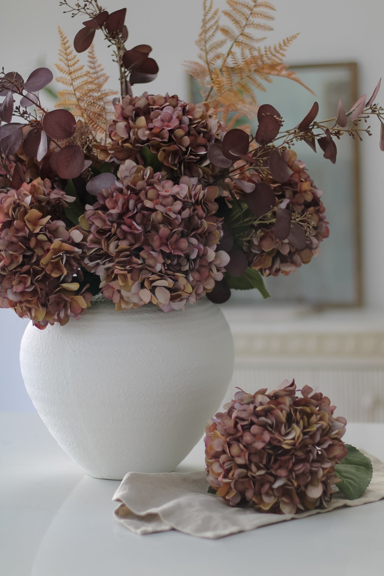 Faux Autumn Mulberry Hydrangea Stem