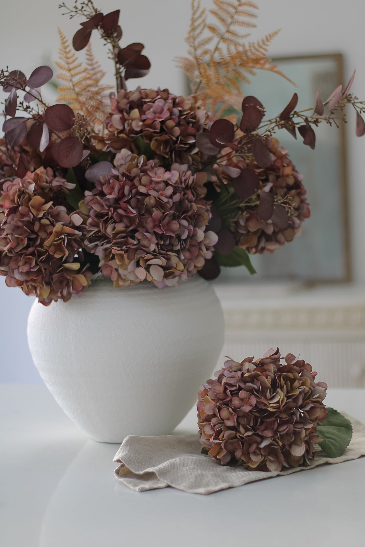 Faux Autumn Mulberry Hydrangea Stem