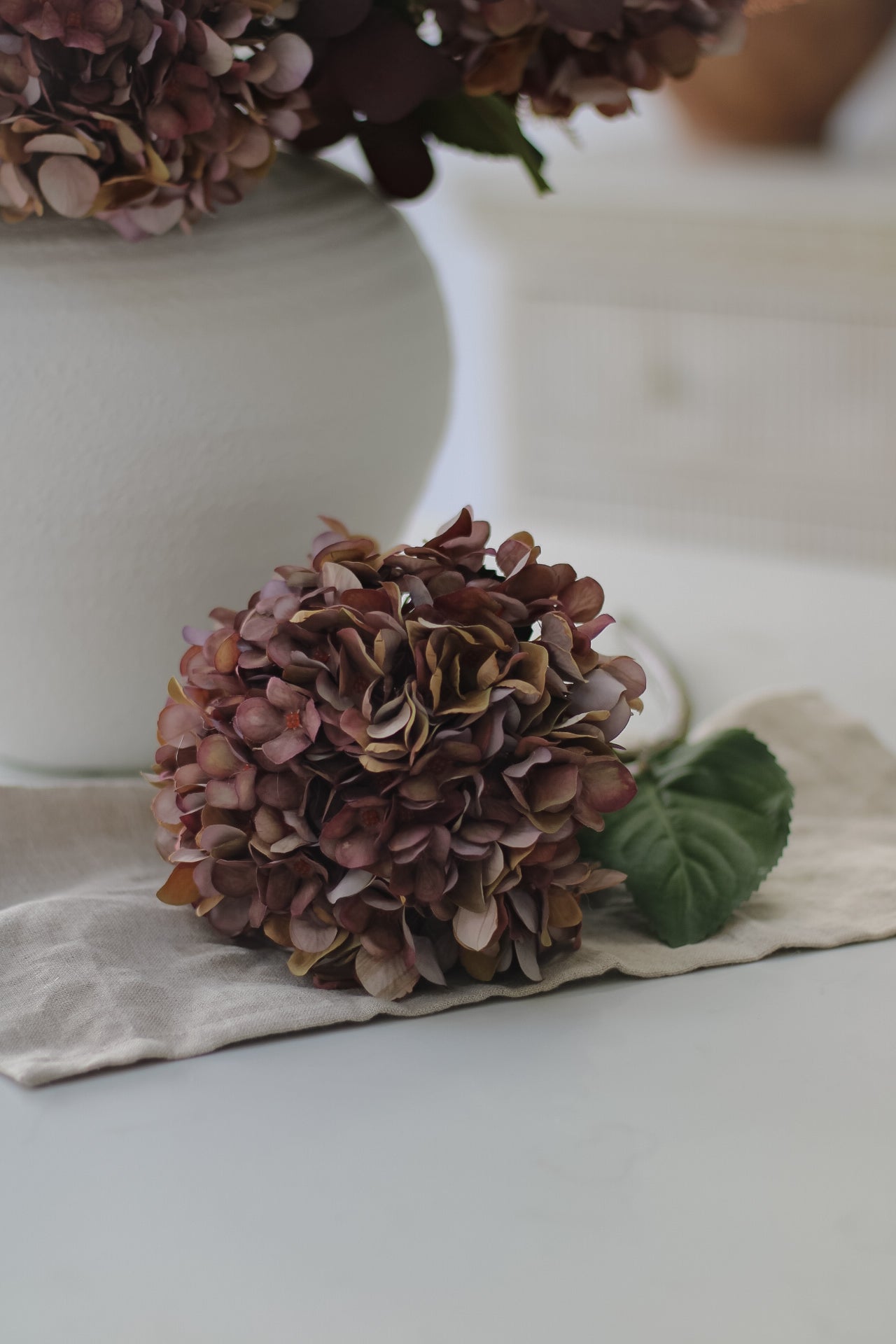 Faux Autumn Mulberry Hydrangea Stem