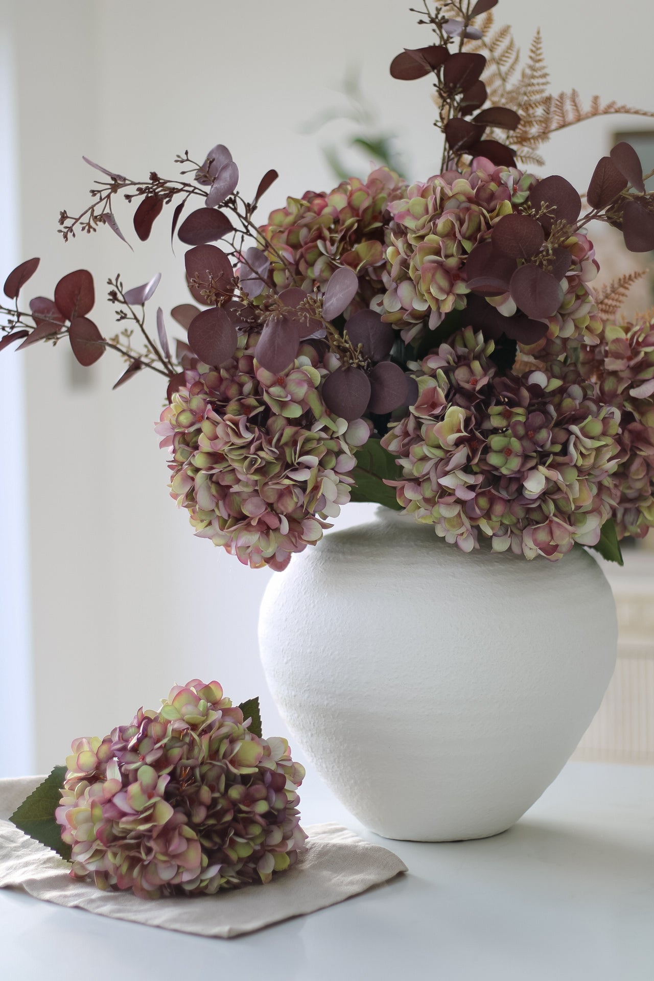 Faux Autumn Plum Hydrangea Stem