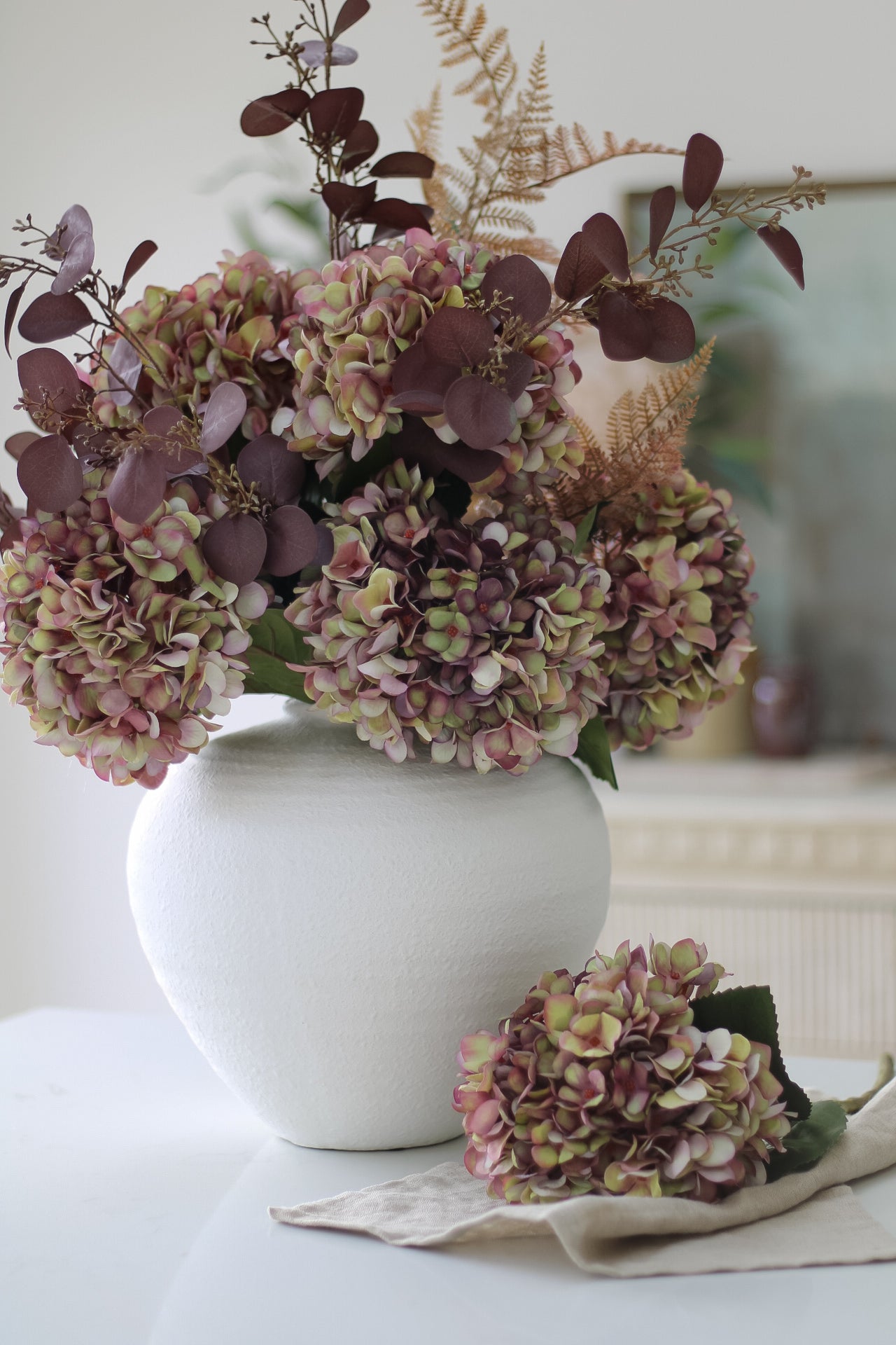 Faux Autumn Plum Hydrangea Stem
