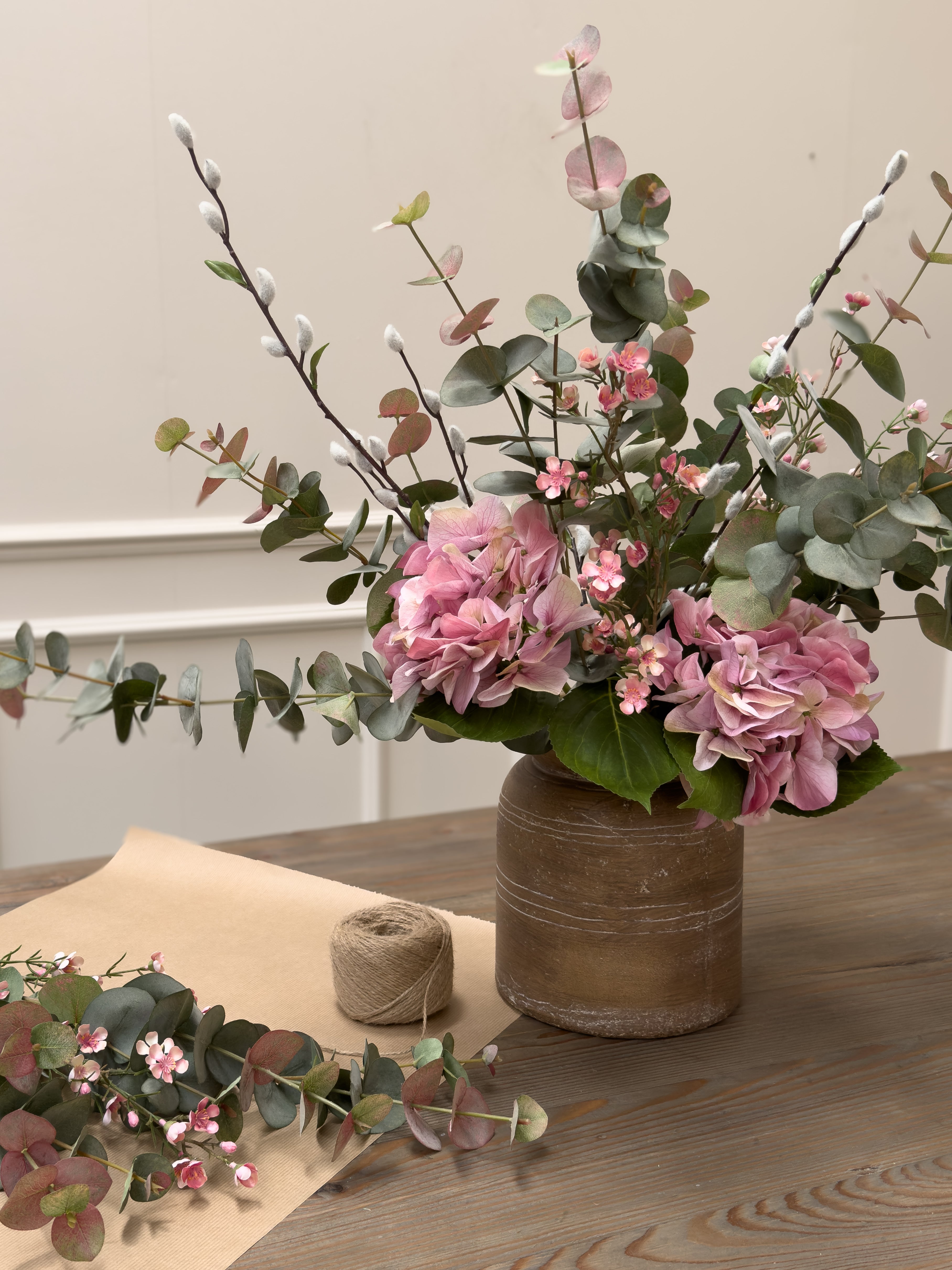 Faux Blush Hydrangea Floral Arrangement