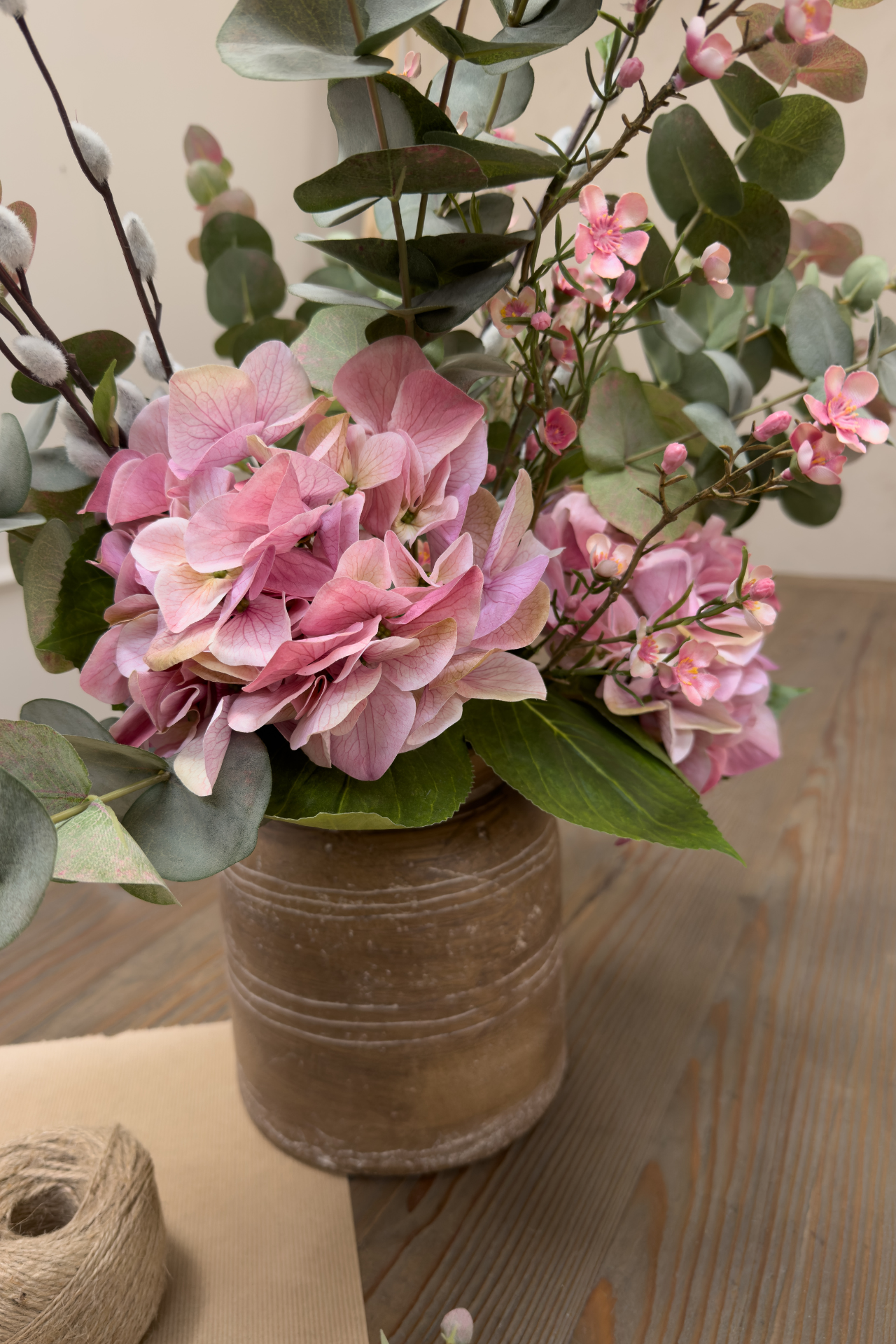 Faux Blush Hydrangea Floral Arrangement