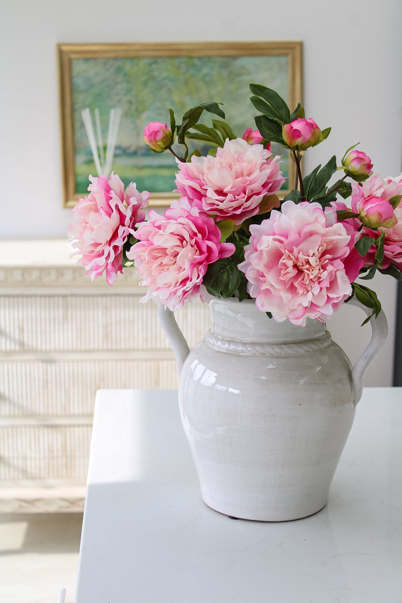 Faux Blush Pink Peony and Bud Stem