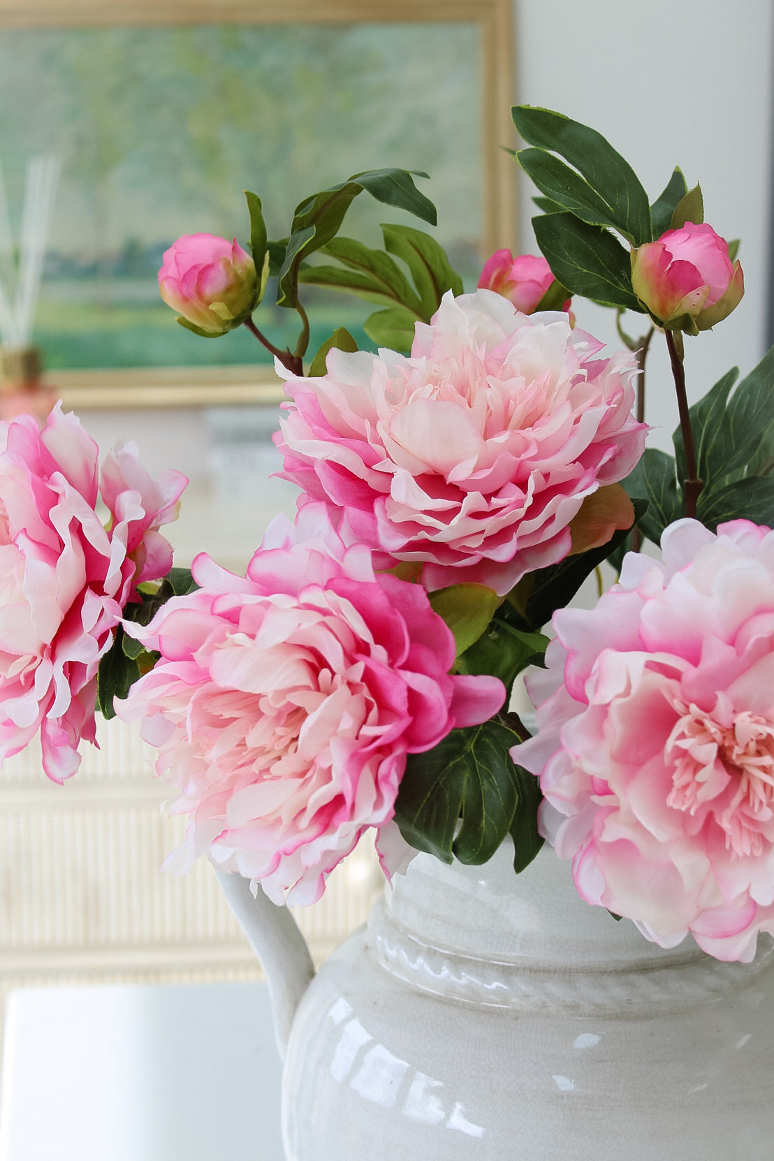 Faux Blush Pink Peony and Bud Stem