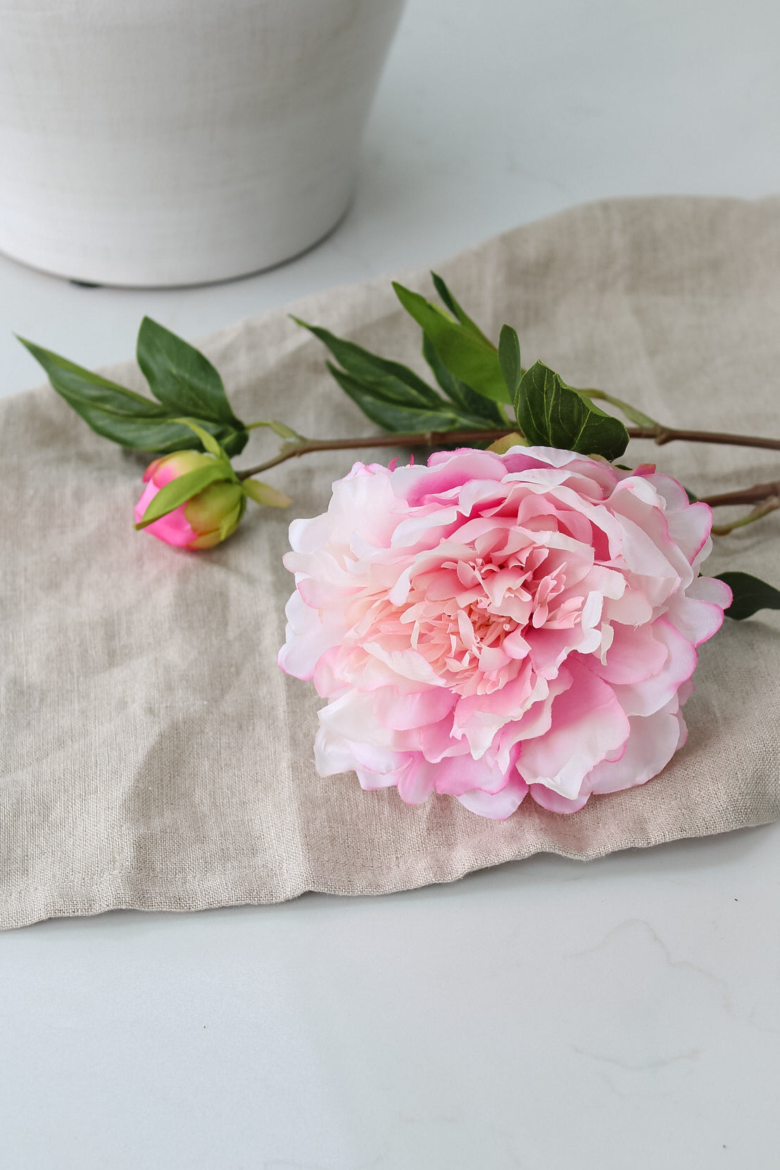 Faux Blush Pink Peony and Bud Stem