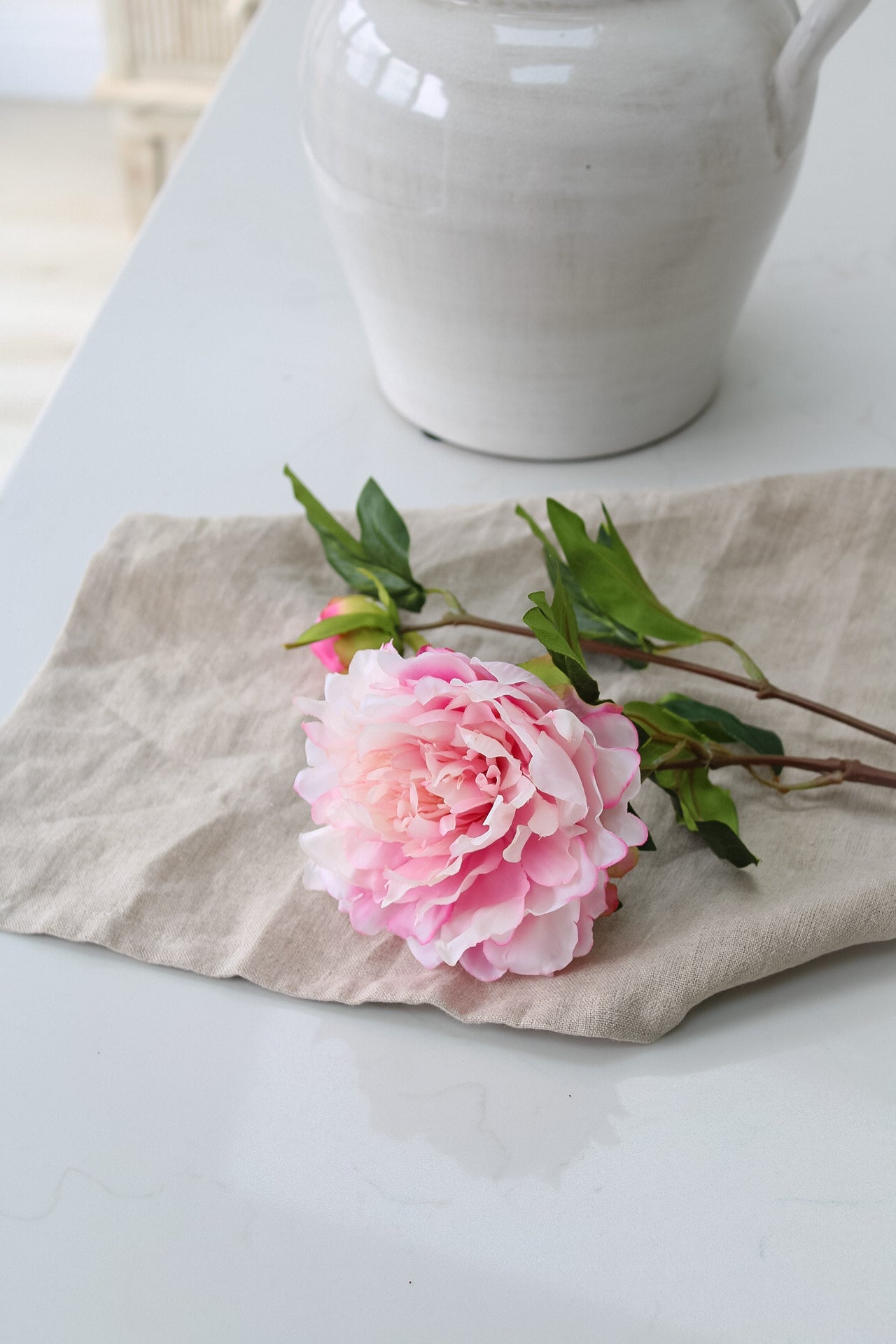 Faux Blush Pink Peony and Bud Stem