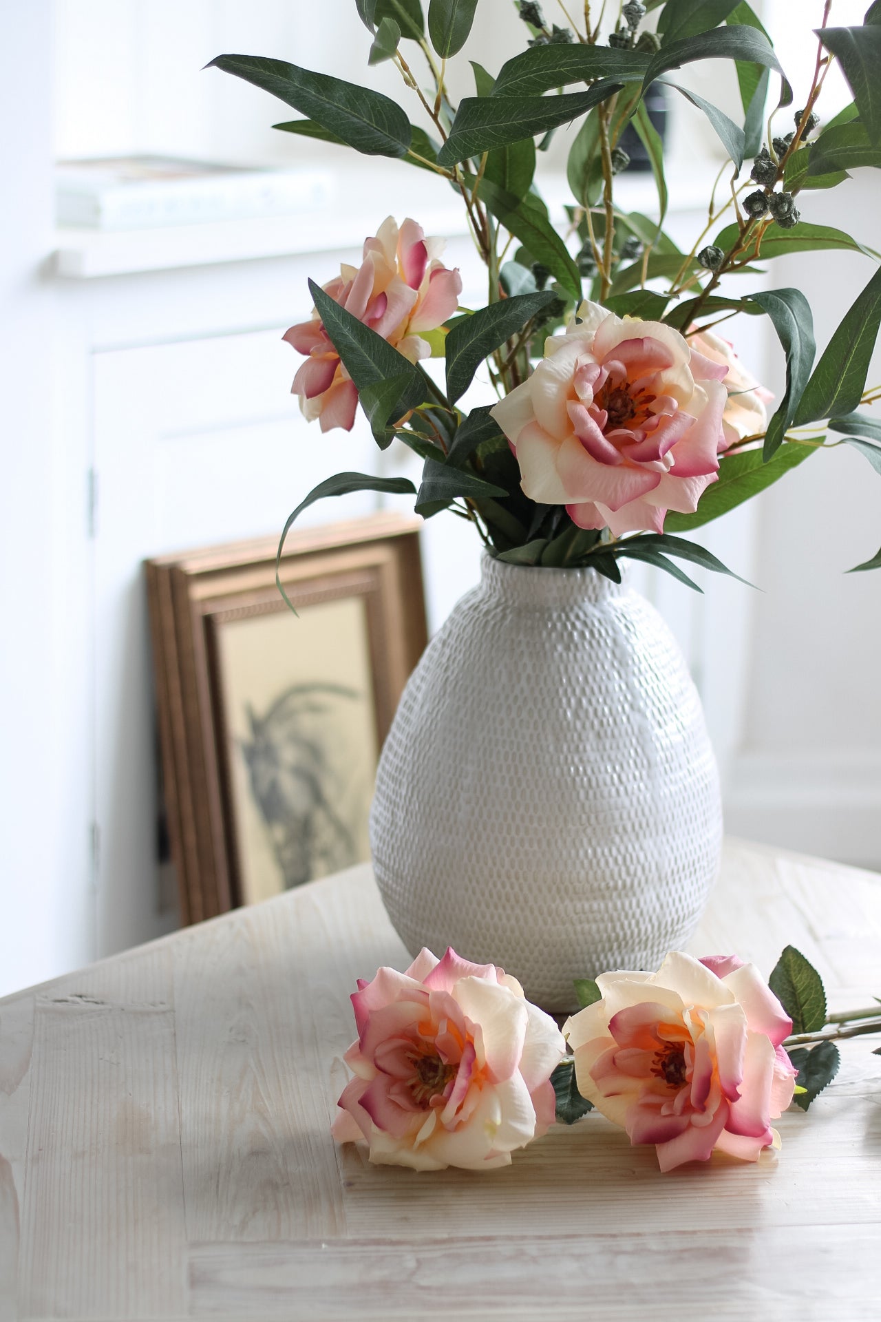 Faux Blush and Soft White Charlotte Rose Stem