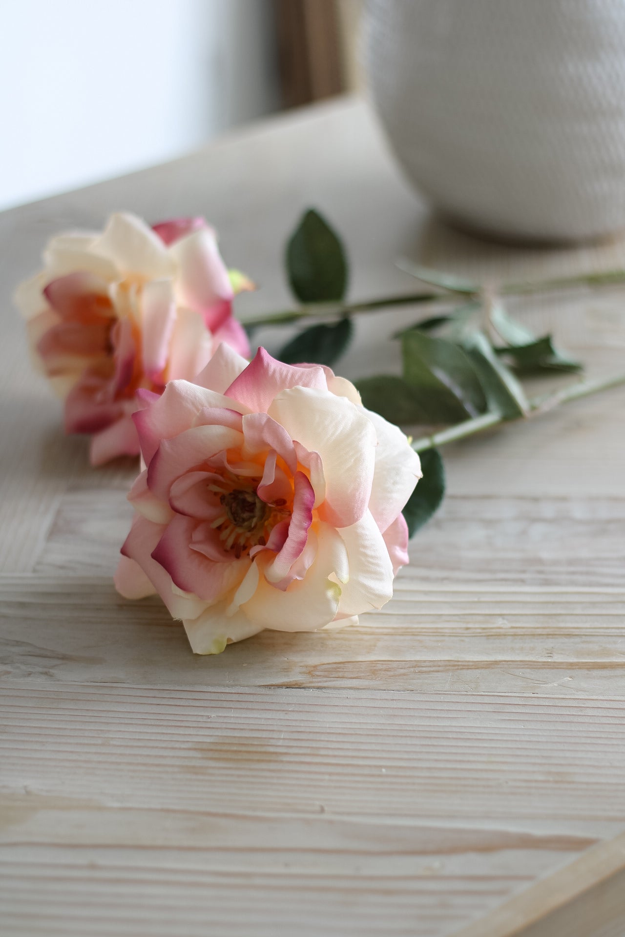 Faux Blush and Soft White Charlotte Rose Stem