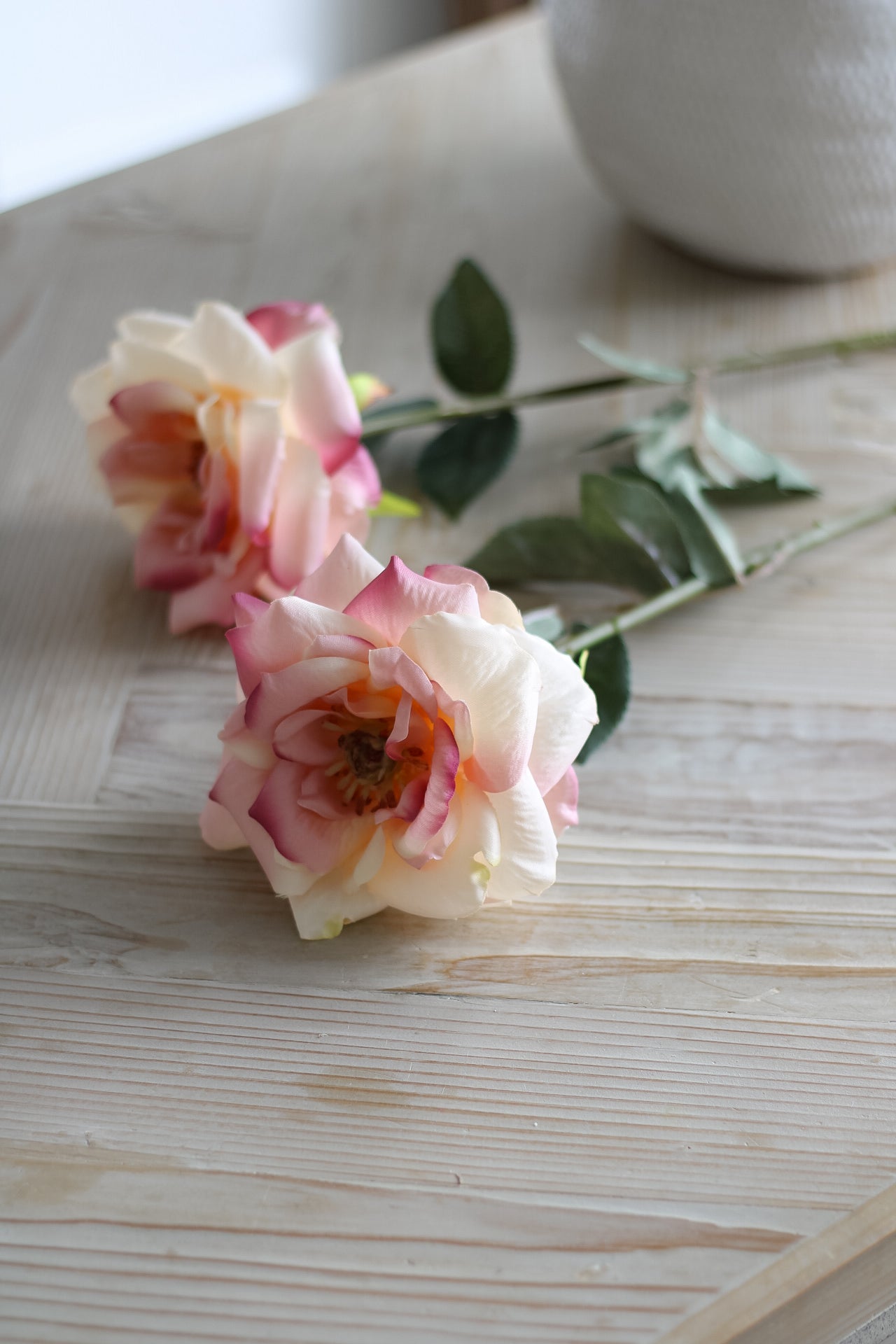 Faux Blush and Soft White Charlotte Rose Stem