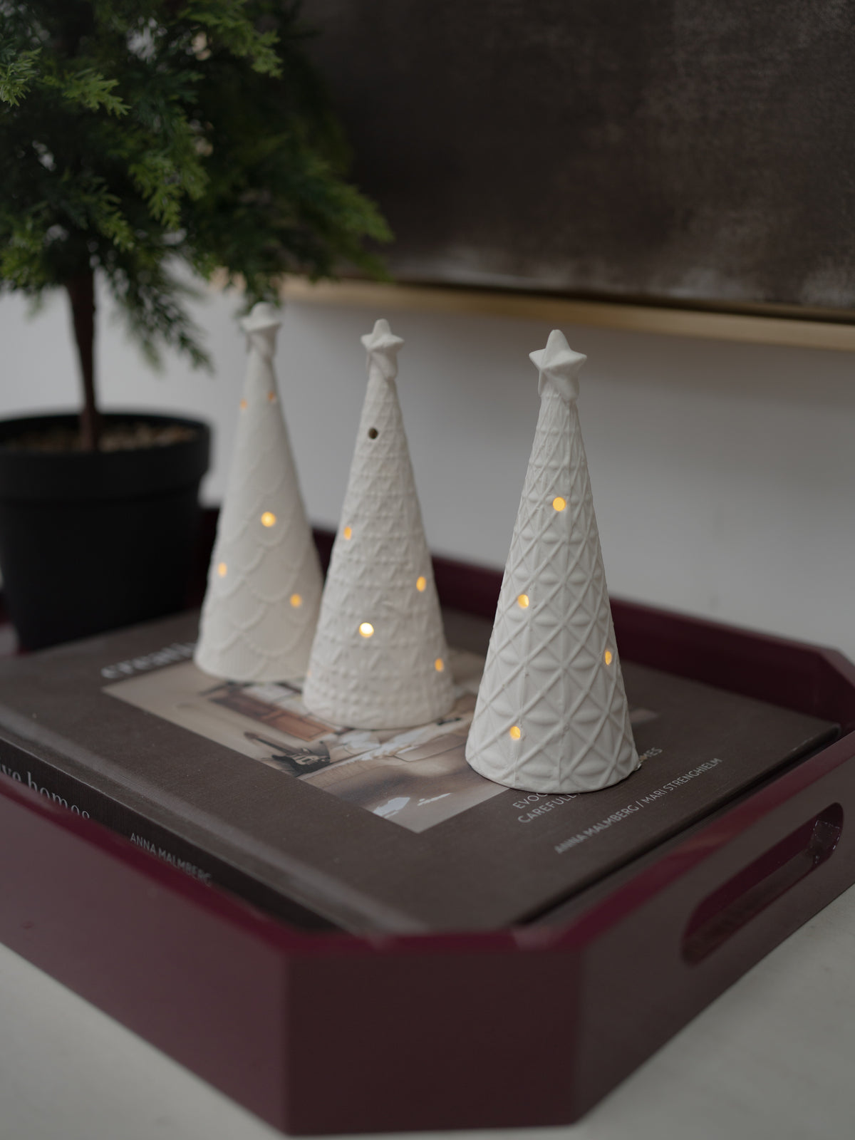 Faux Christmas Tree, LED Christmas Trees & Merlot Tray Styling Bundle