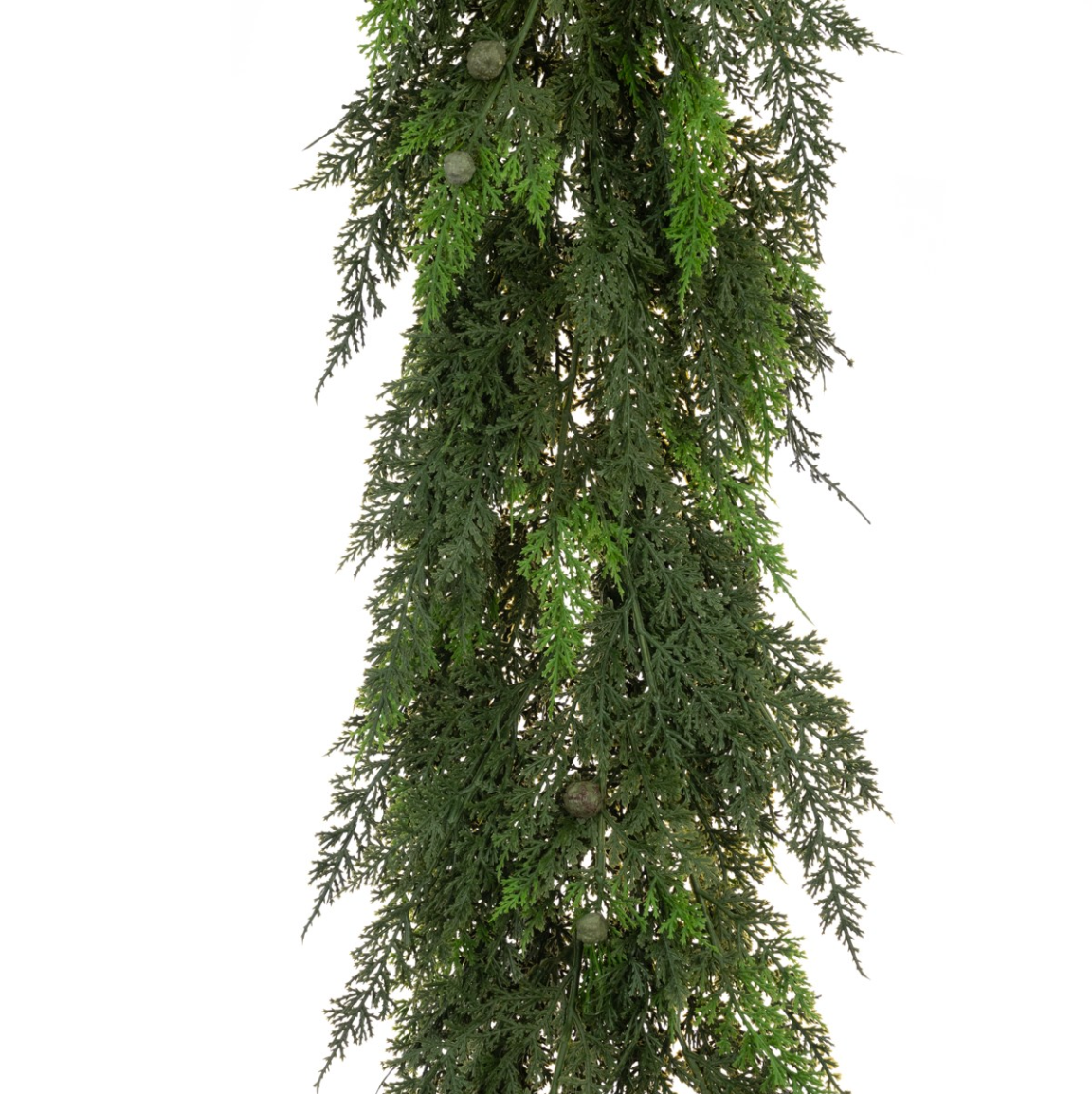 Green artificial garland on a white background