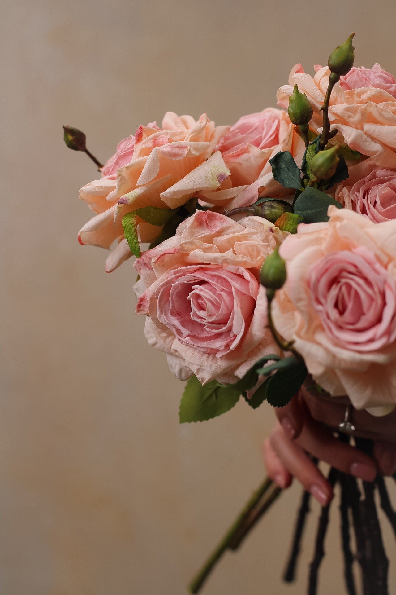 Faux Dusky Pink Dried Touch Rose Spray