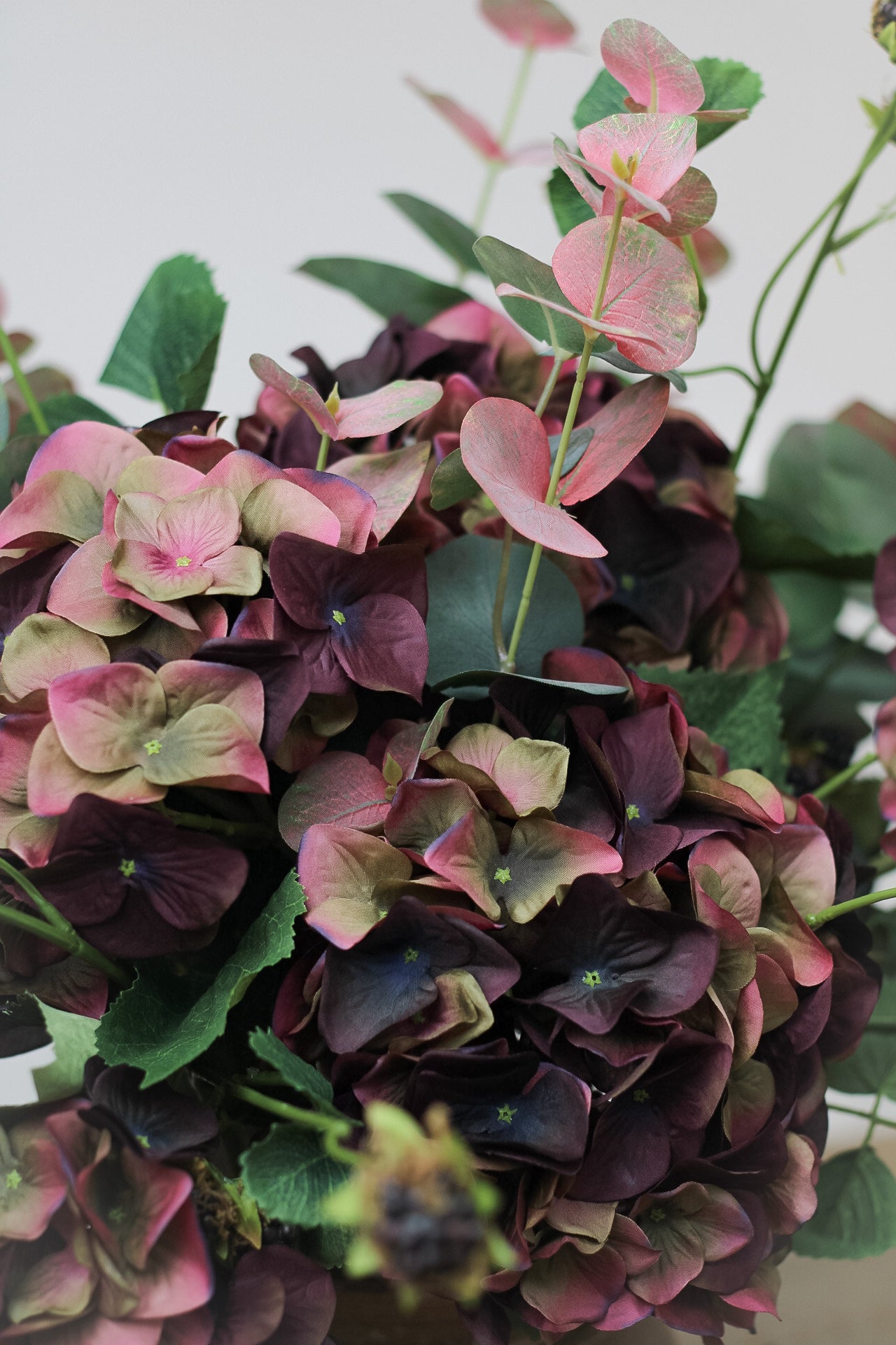 faux fig and olive autumn hydrangea floral arrangement
