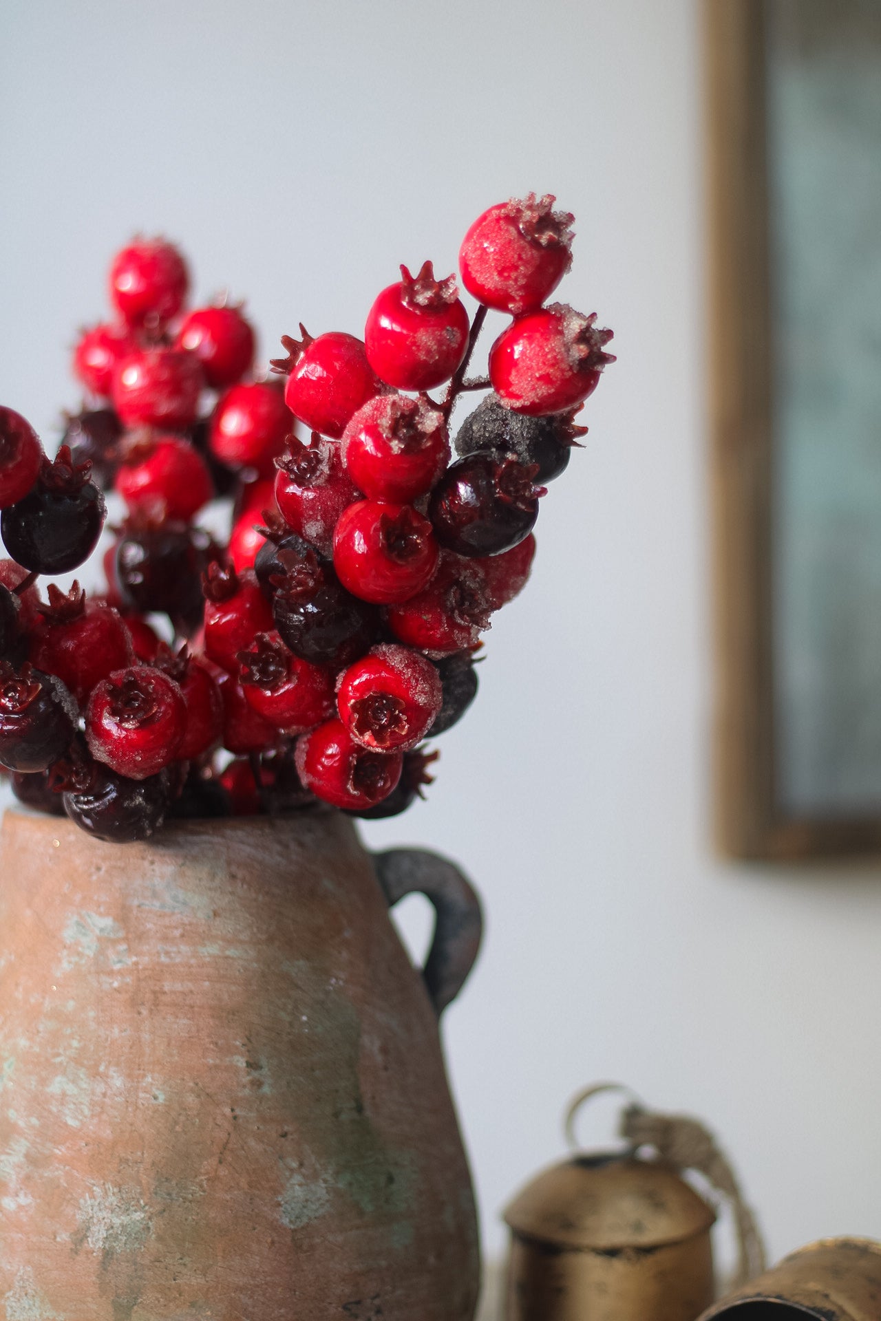 Faux Glossy Red Berry Stem