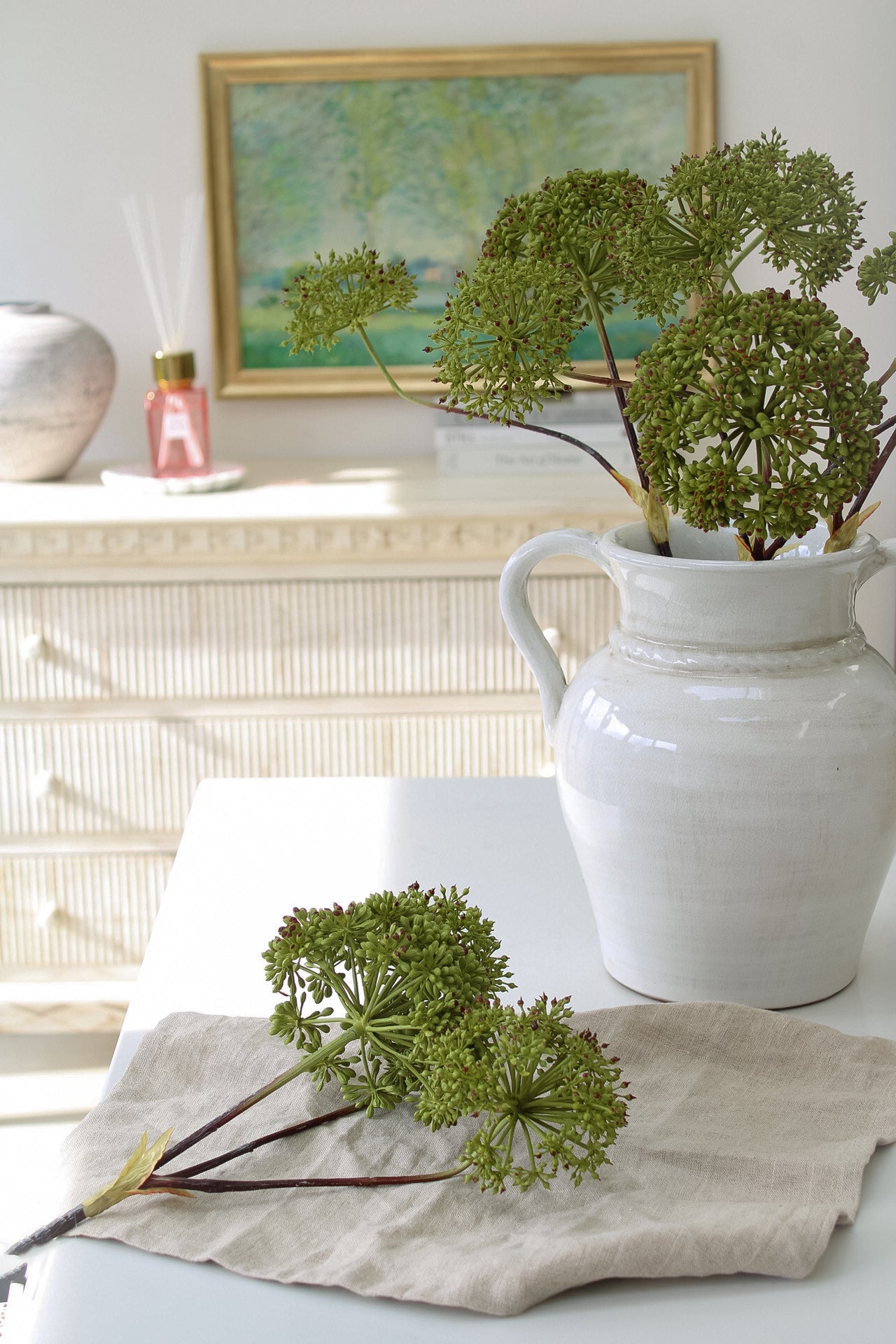 Faux Green Angelica Seed Head Stem