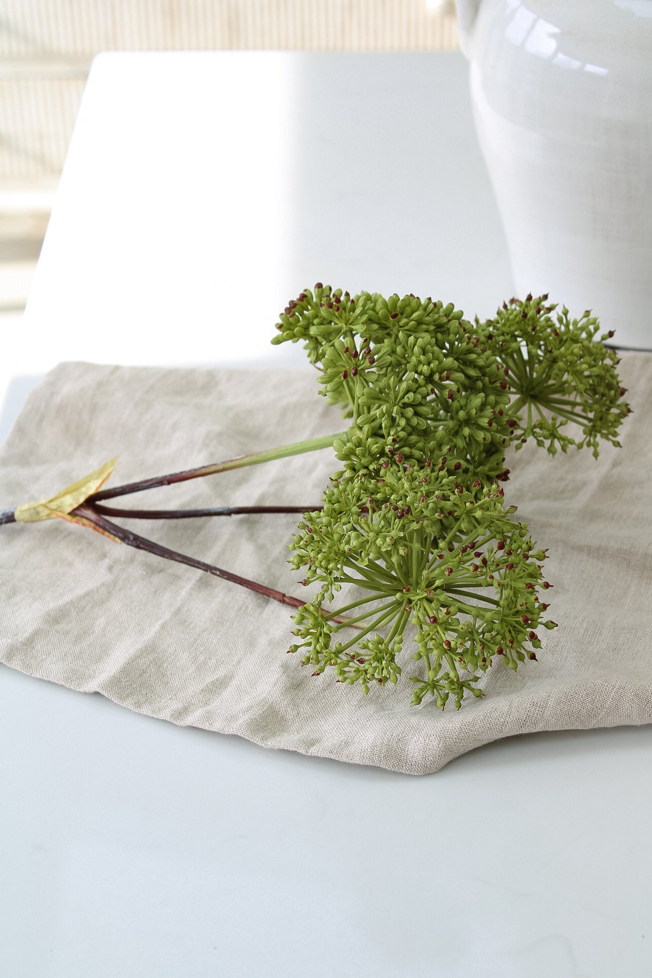 Faux Green Angelica Seed Head Stem