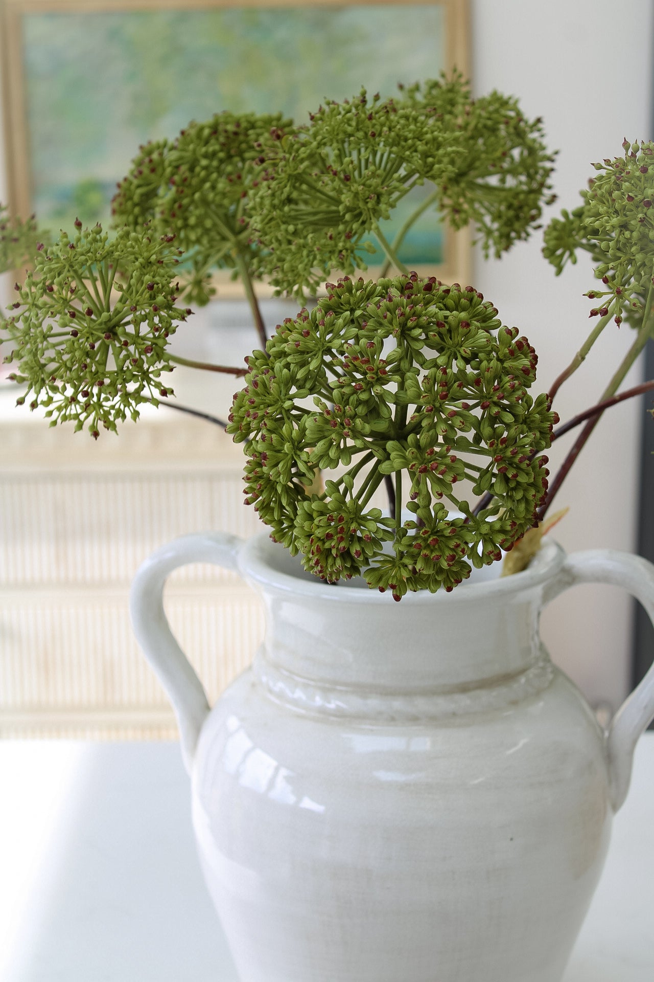 Faux Green Angelica Seed Head Stem