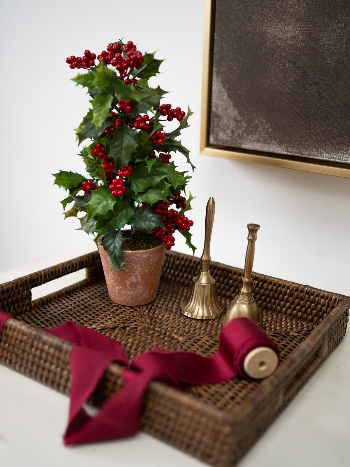 Faux Holly Bush in Rustic Pot