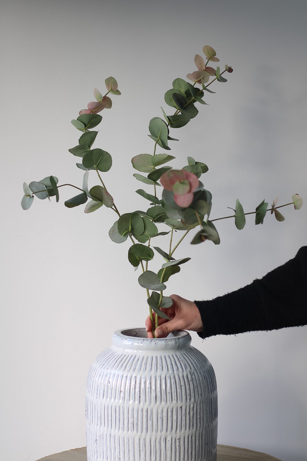 Single faux eucalyptus blush toned stem