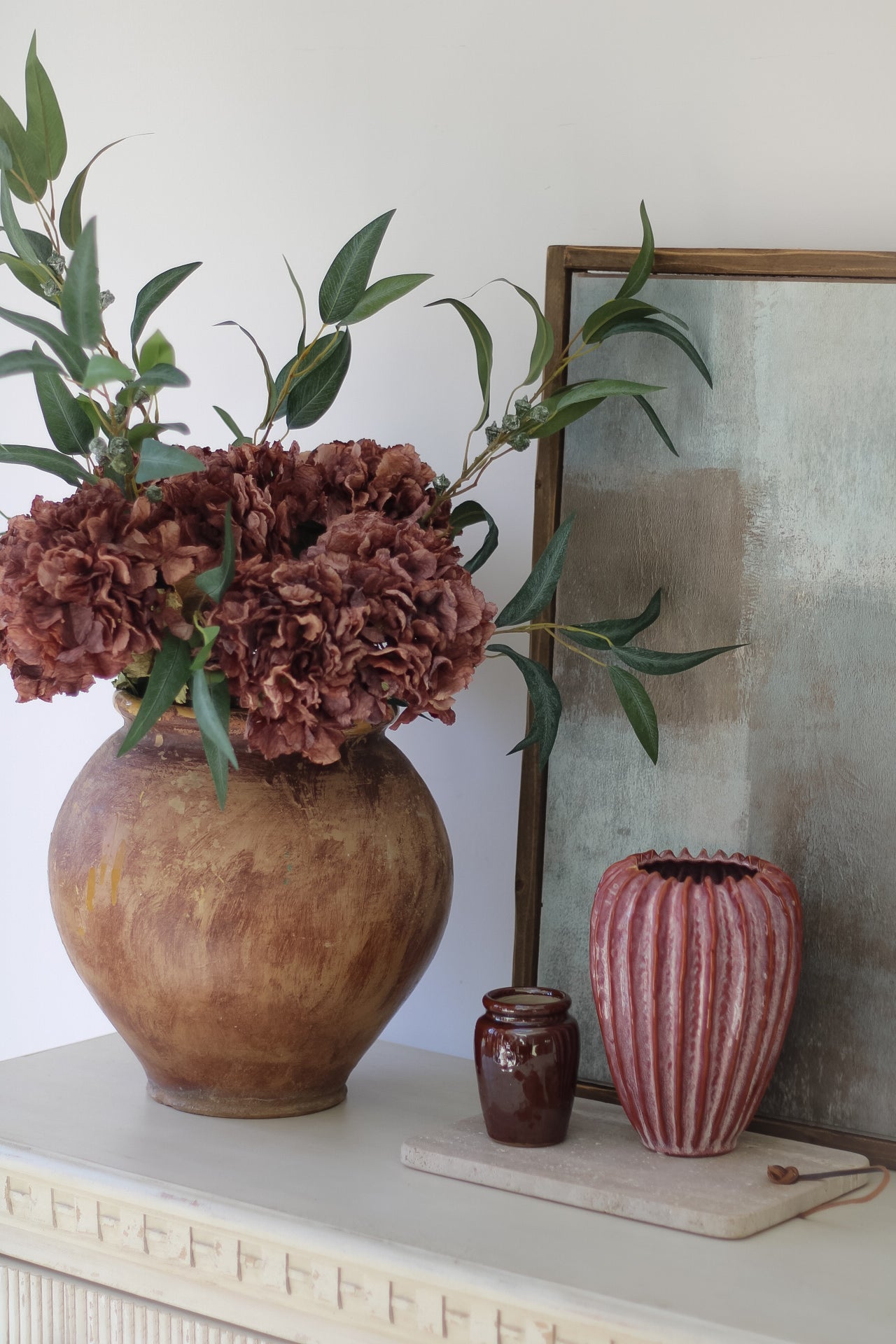 Faux Mocha Dried Ruffle Hydrangea
