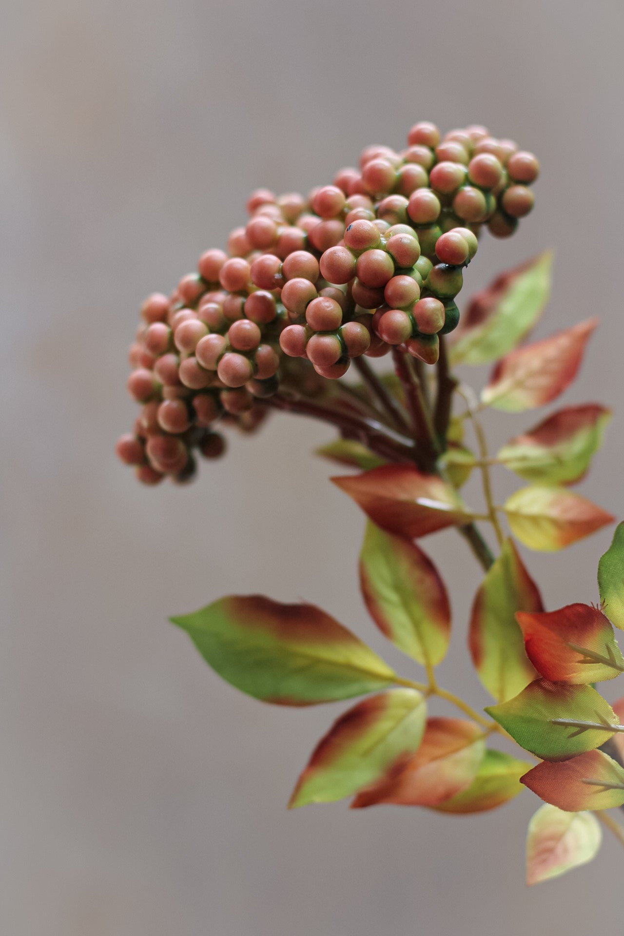 up close of faux autumn orange berry stem