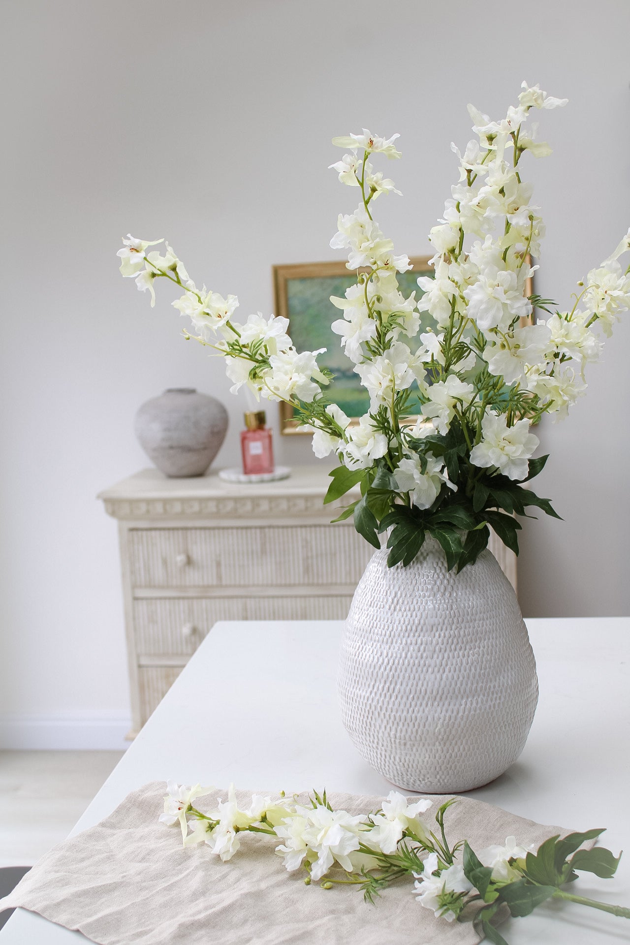 Faux Pale White Delphinium Stem