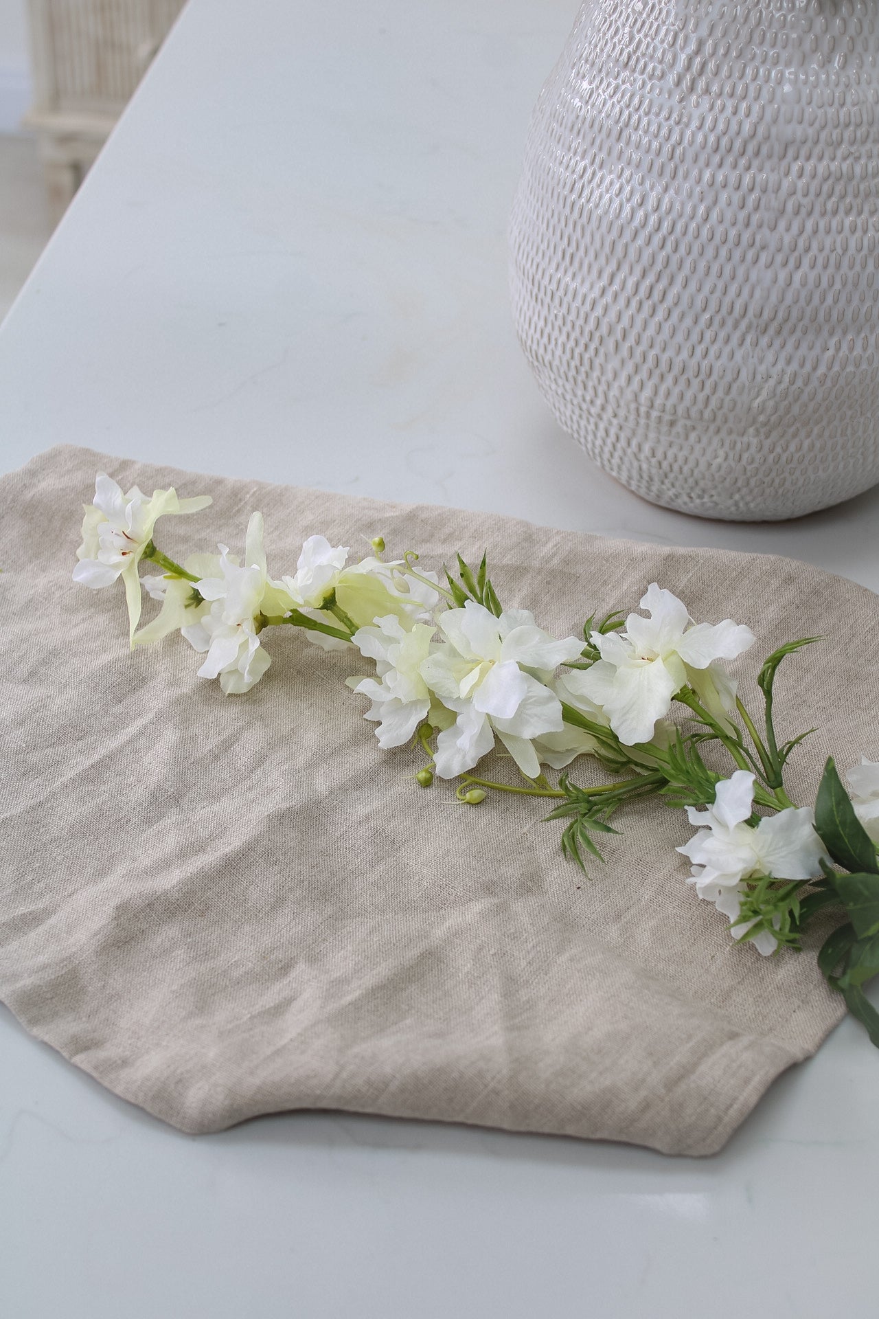 Faux Pale White Delphinium Stem