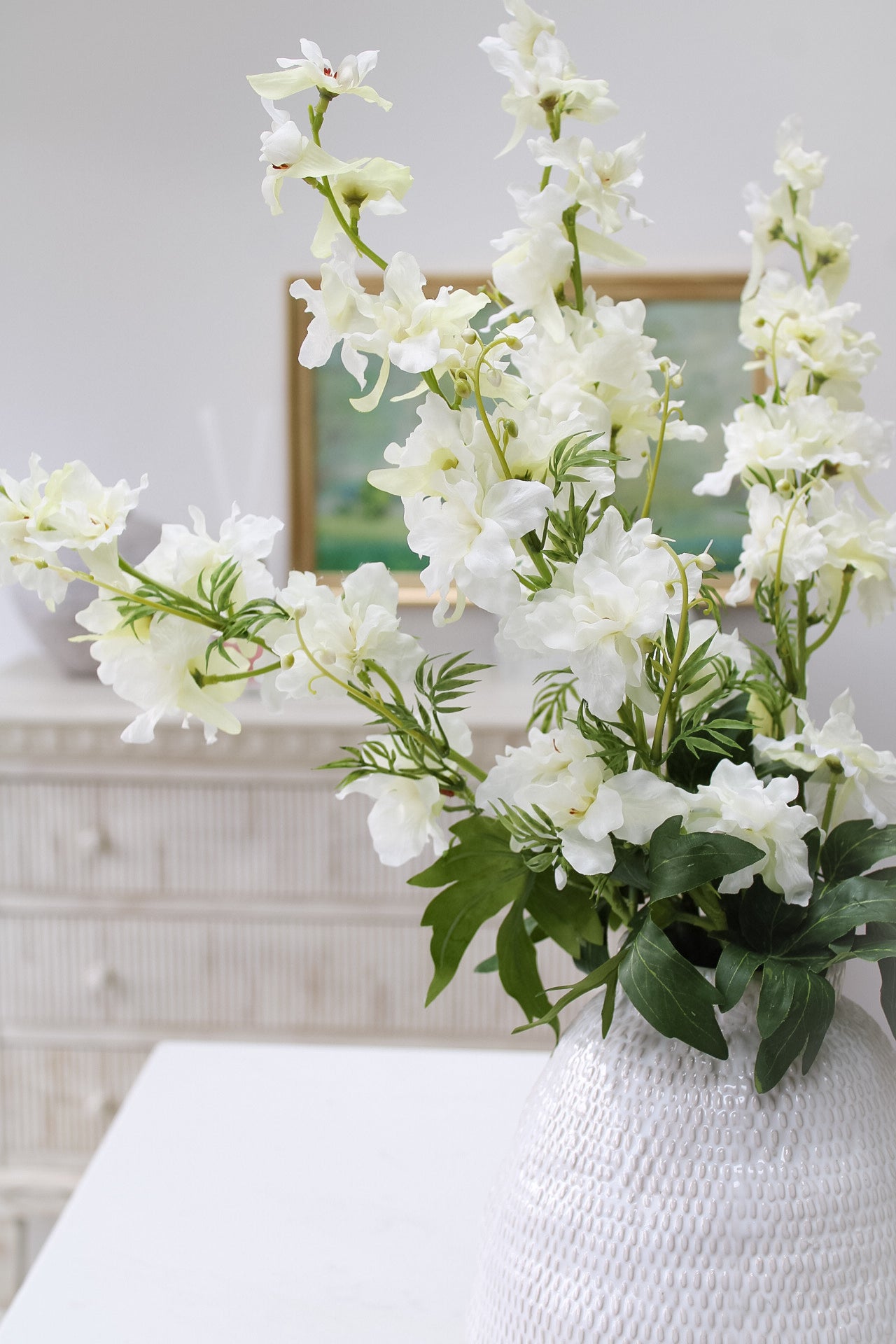 Faux Pale White Delphinium Stem