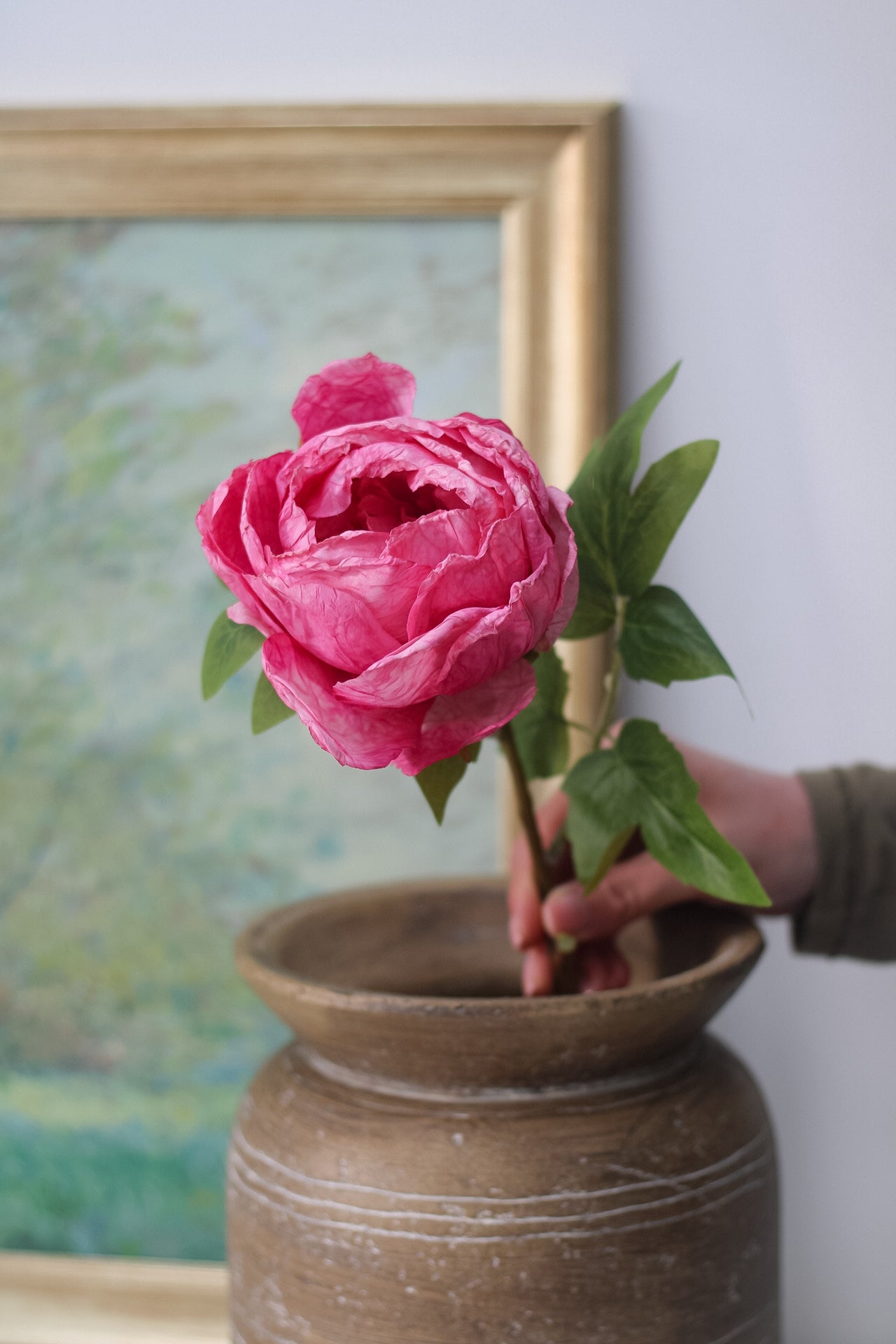 Faux Pink Dried Closed Peony Stem