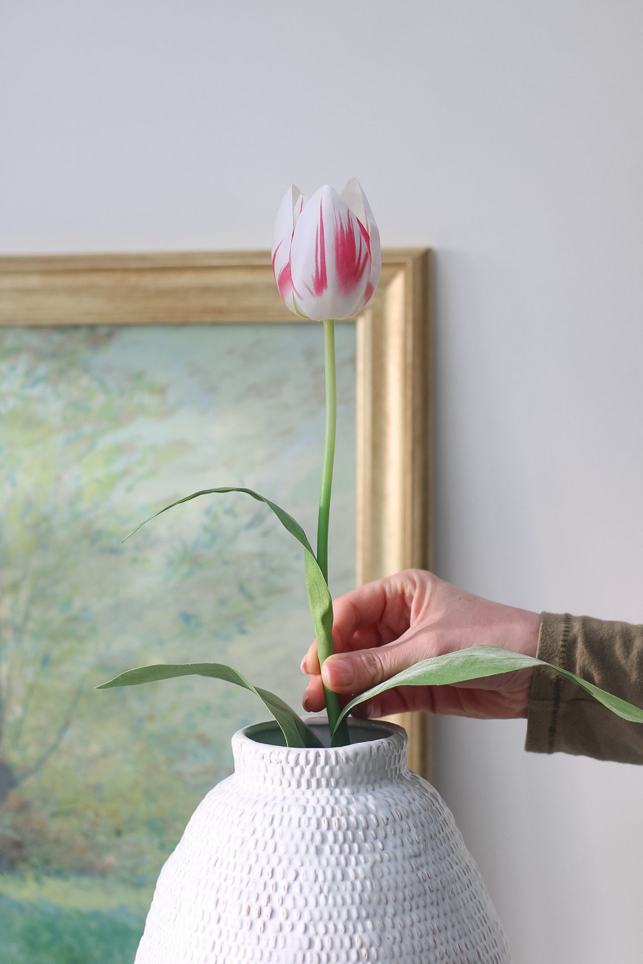 Faux Pink Flecked Garden Tulip Stem