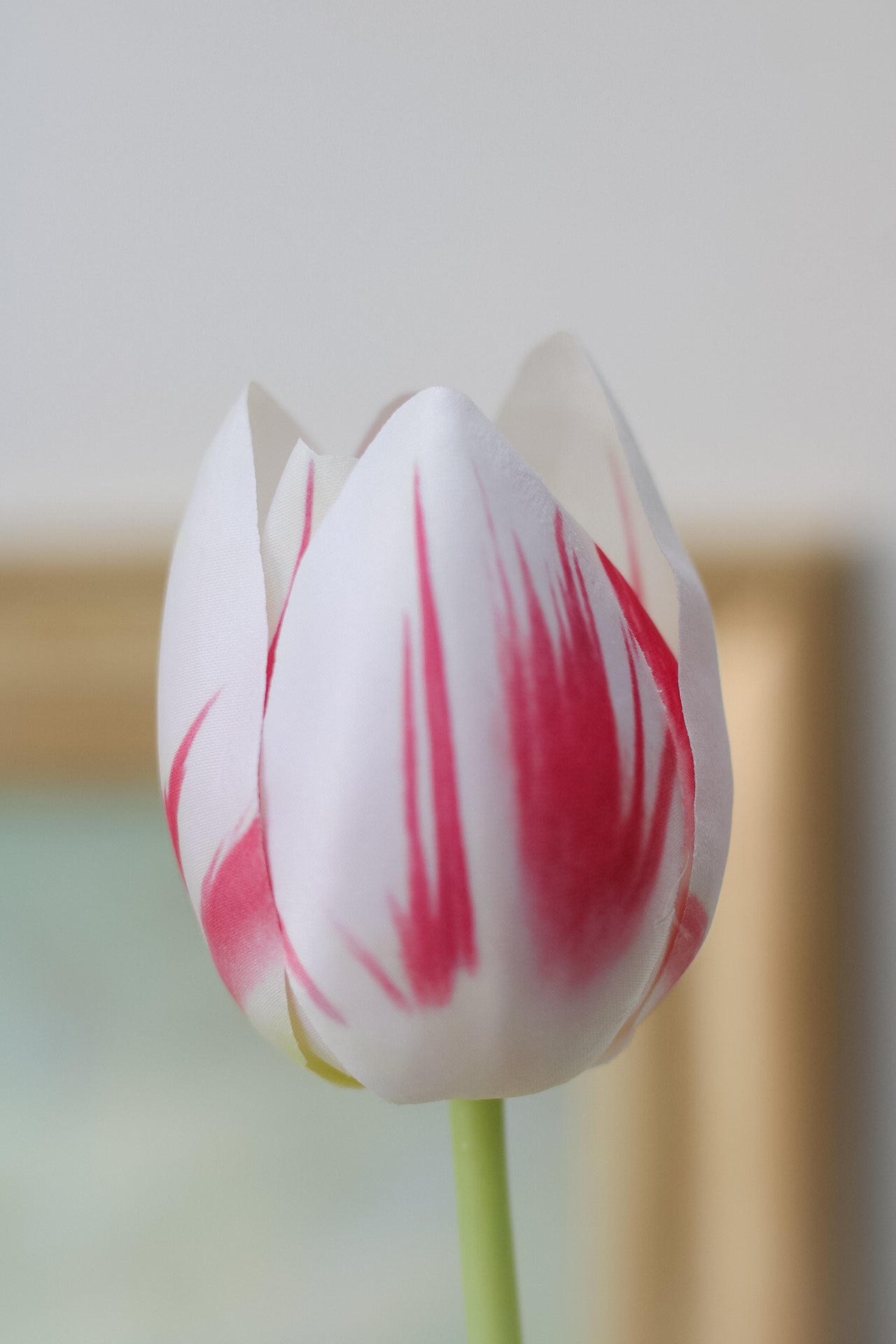 Faux Pink Flecked Garden Tulip Stem