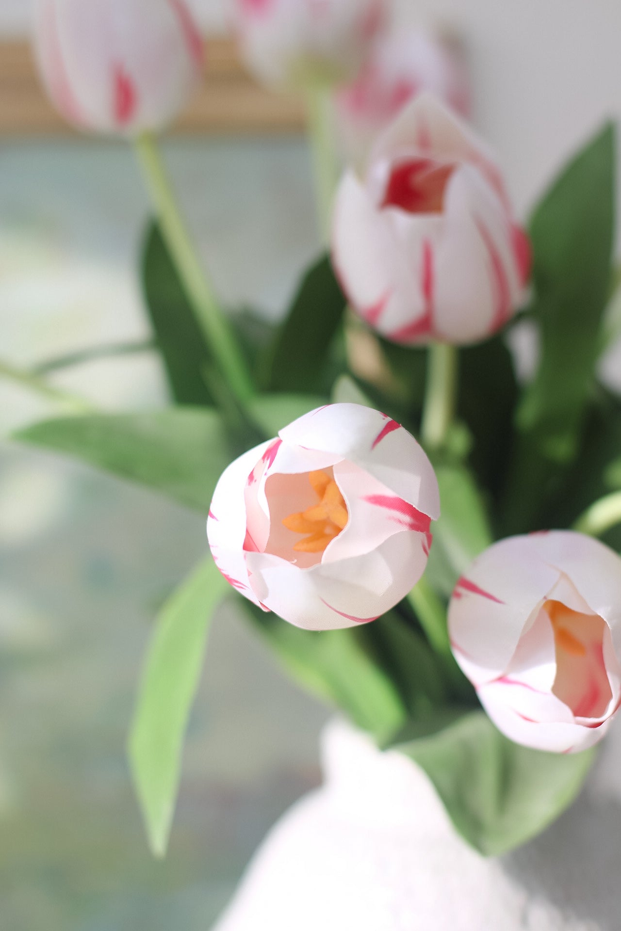 Faux Pink Flecked Garden Tulip Stem