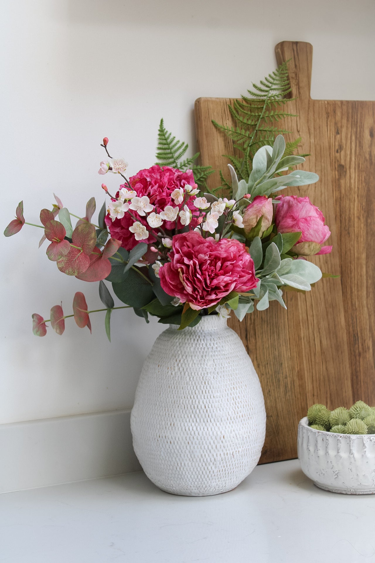 Faux Pink Peony and Hydrangea Floral Arrangement