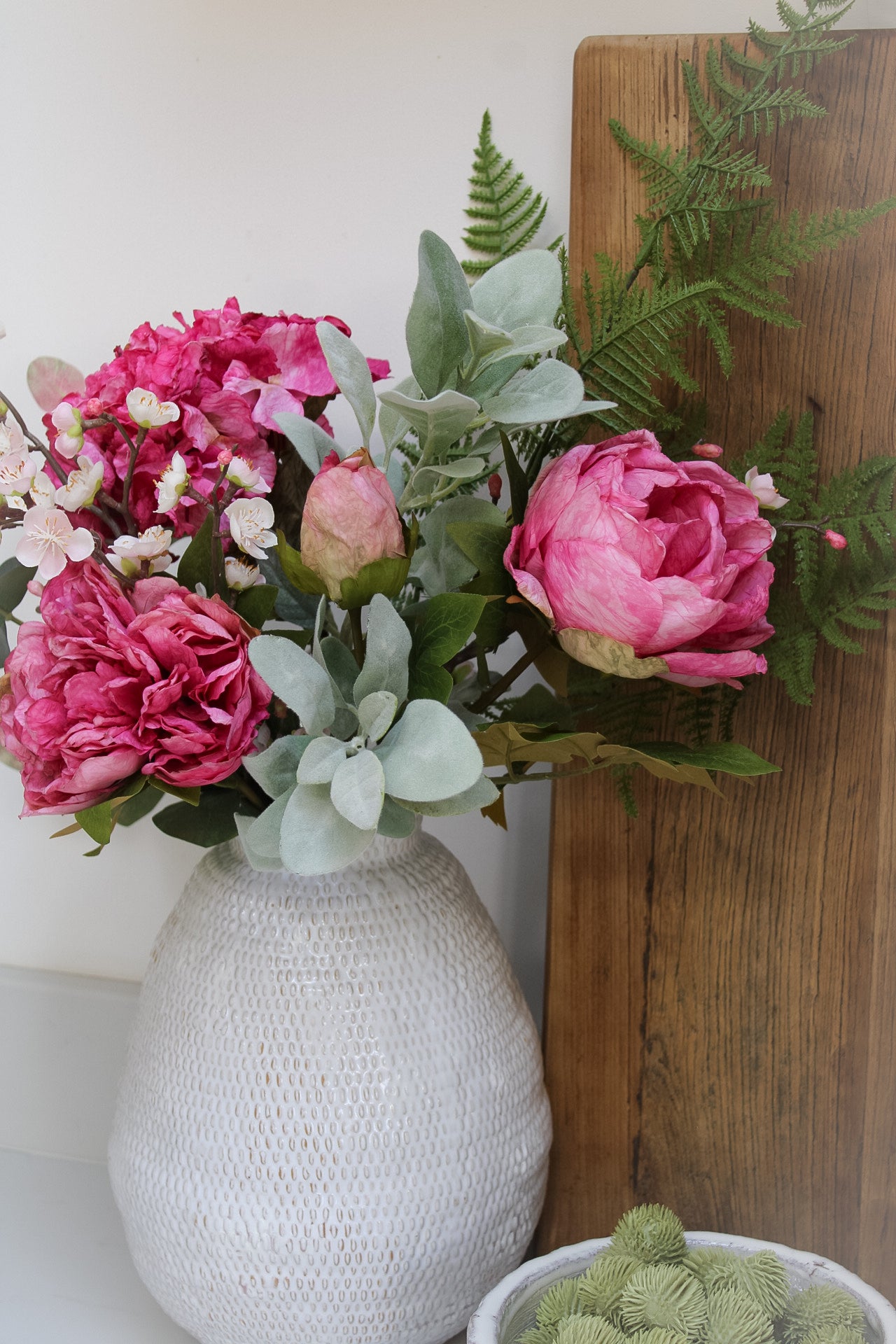 Faux Pink Peony and Hydrangea Floral Arrangement
