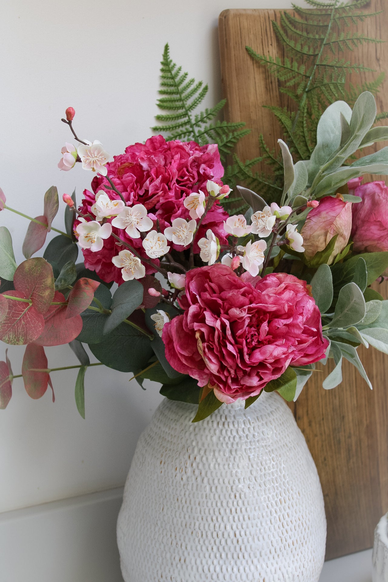 Faux Pink Peony and Hydrangea Floral Arrangement