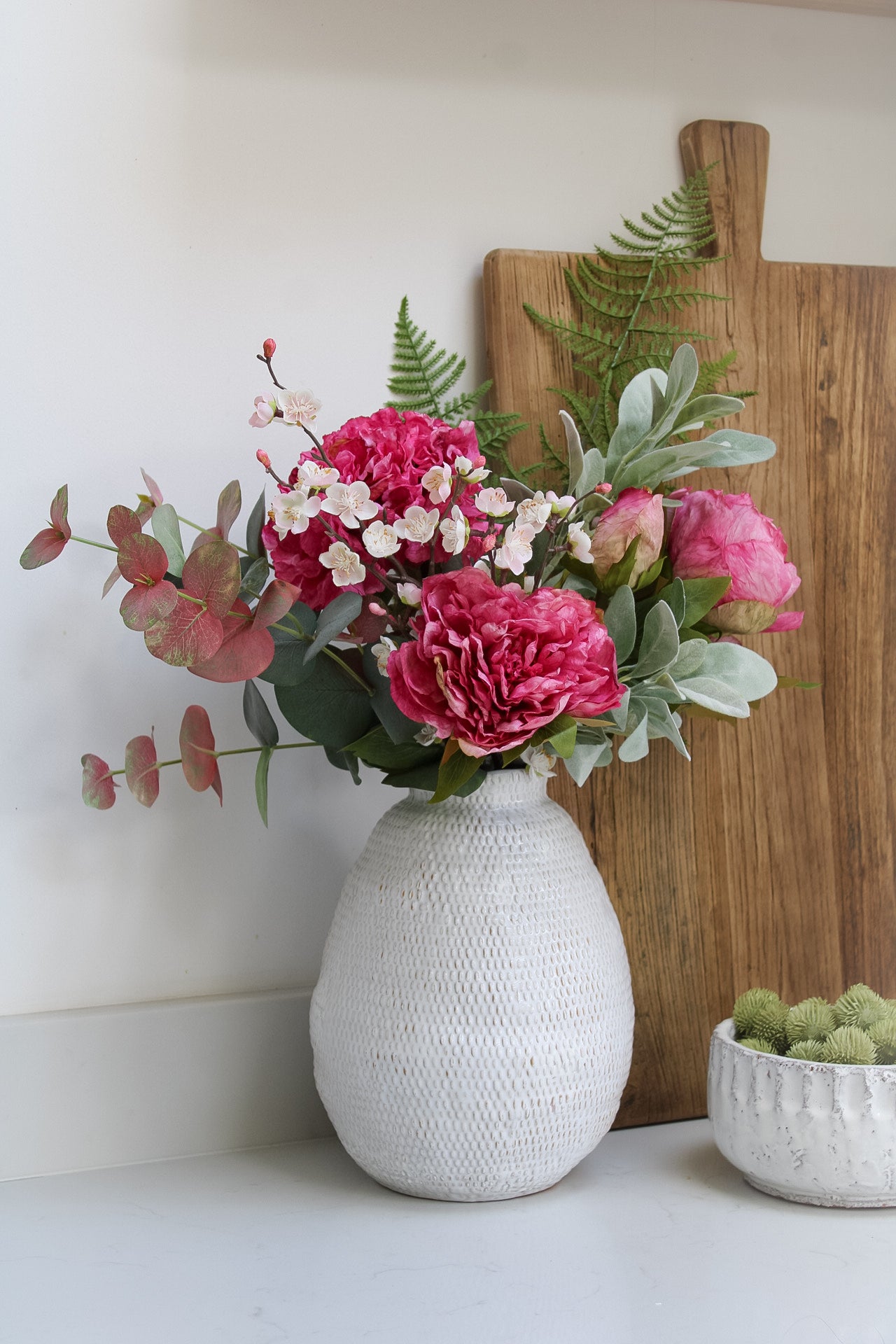 Faux Pink Peony and Hydrangea Floral Arrangement