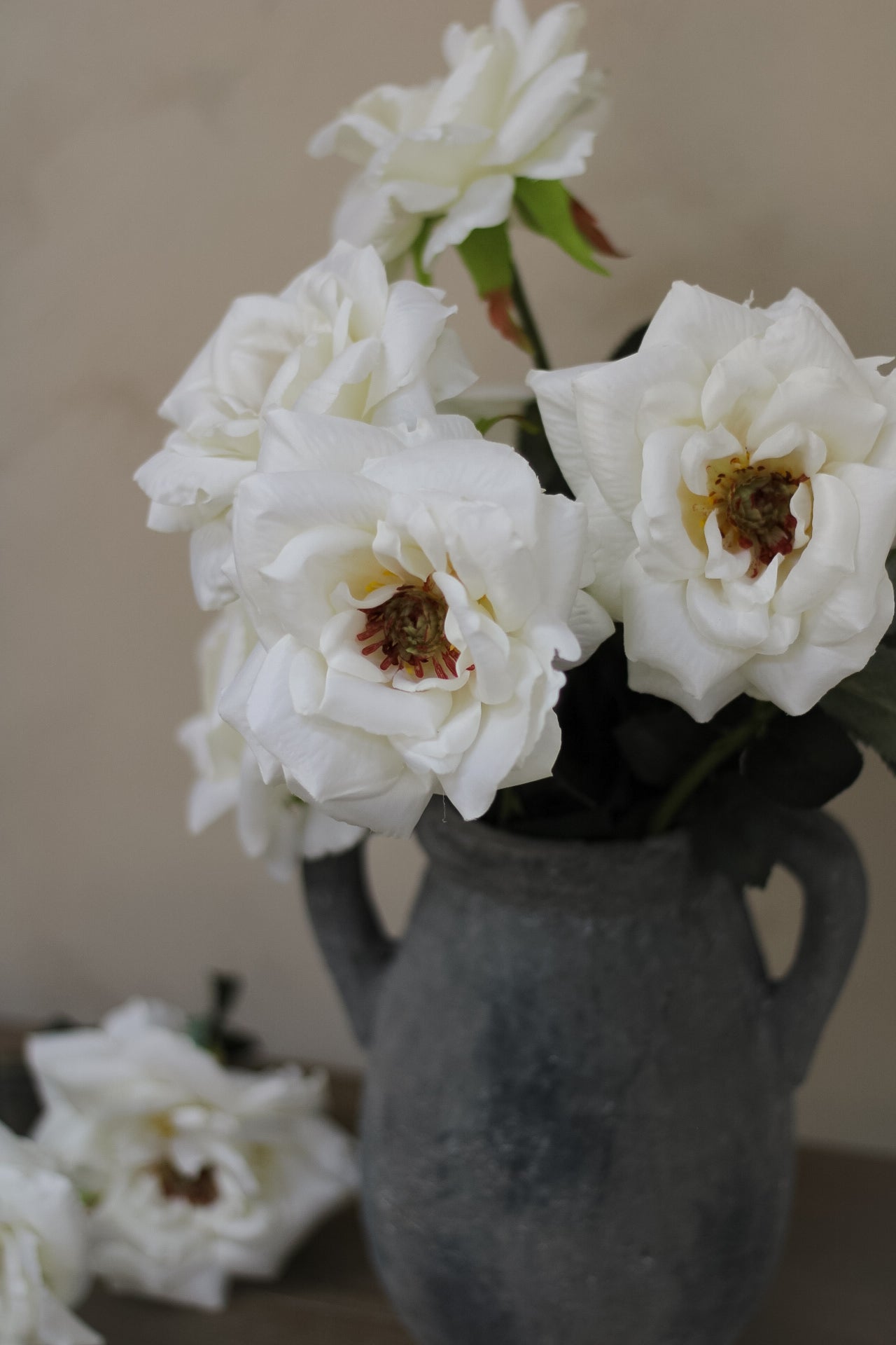 Faux Soft White Charlotte Rose Stem