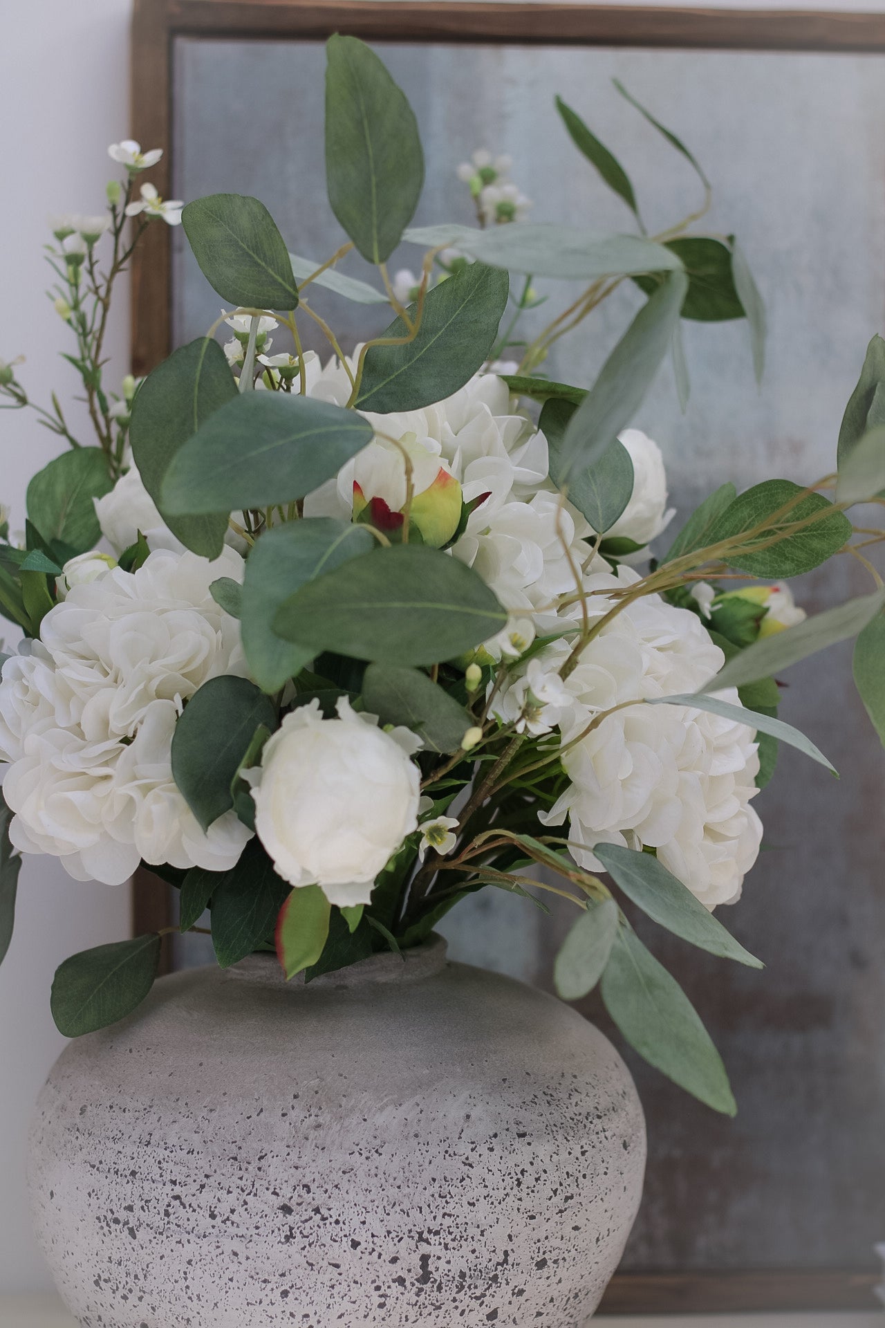 Faux White Hydrangea and Peony Arrangement 003