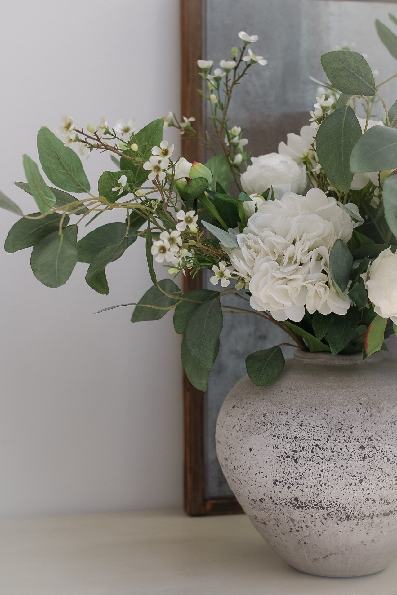 Faux White Hydrangea and Peony Arrangement 005
