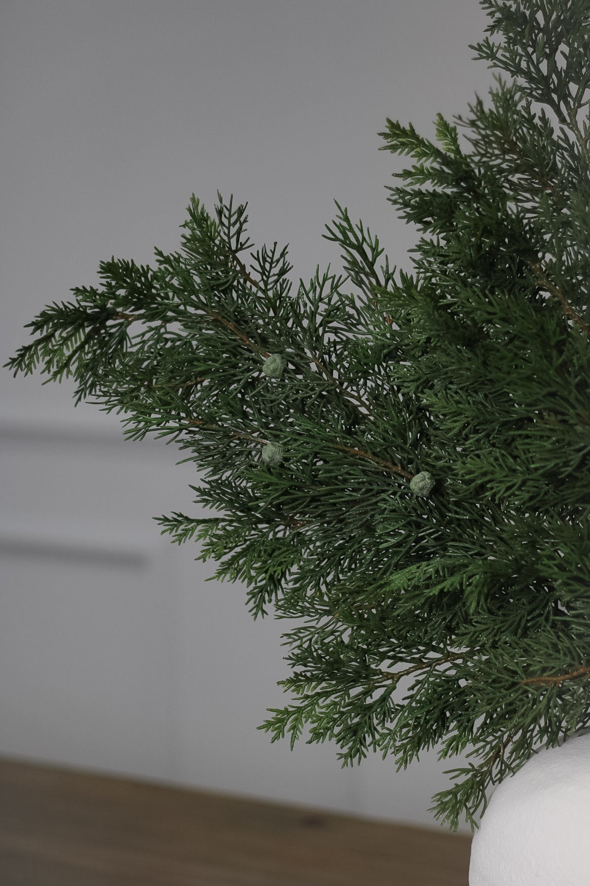up close of Faux Woodland Cedar pine Spray