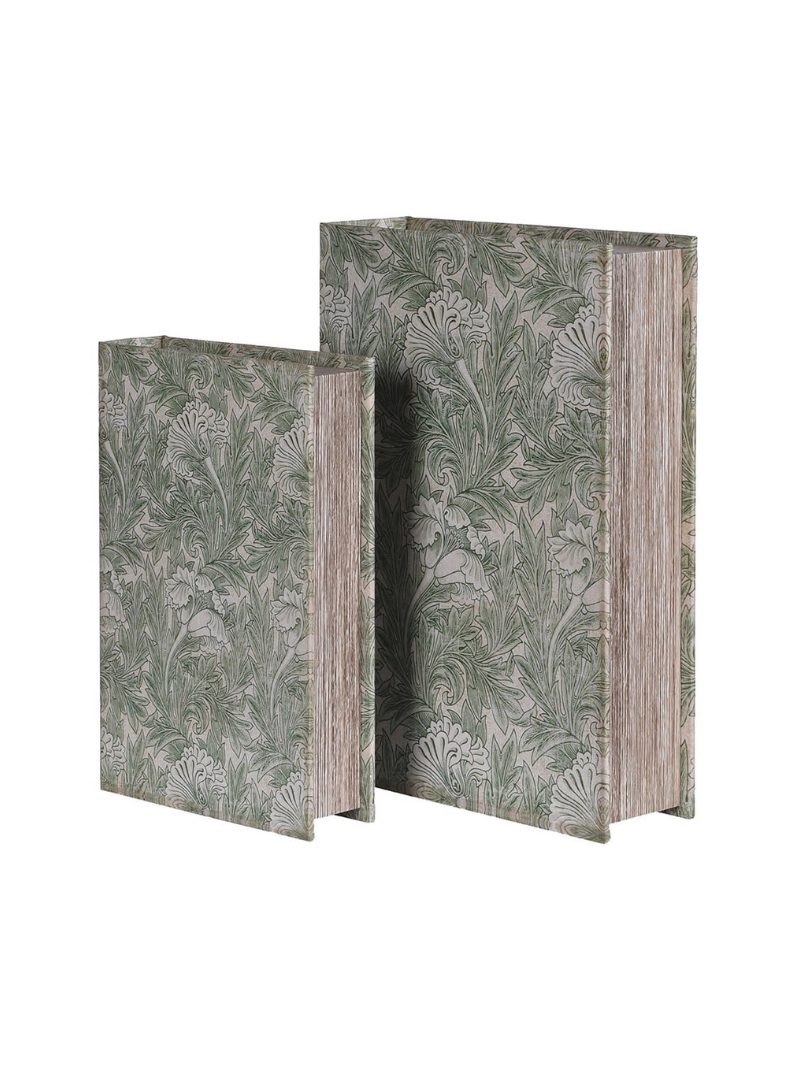 Floral Patterned Forest Green Storage Books