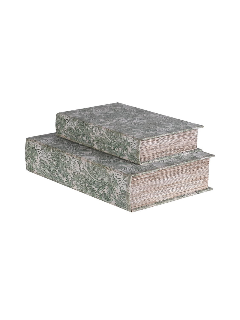 Floral Patterned Forest Green Storage Books
